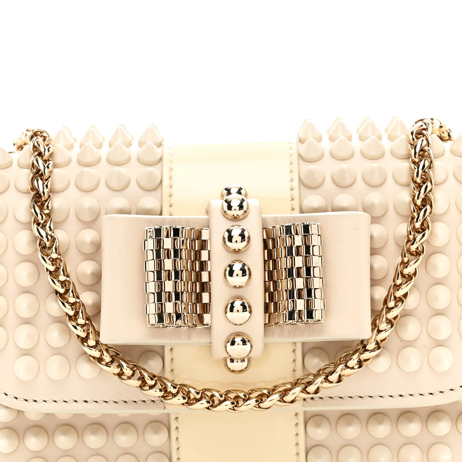 Calfskin Spikes Sweety Charity Shoulder Bag Beige - Image 7