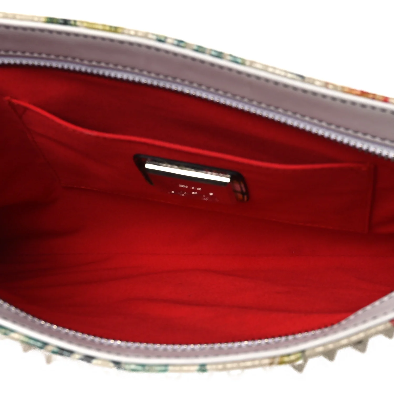 Calfskin Studded Floral Mosaic Loubiclutch Crossbody Clutch White Multicolor - Image 4