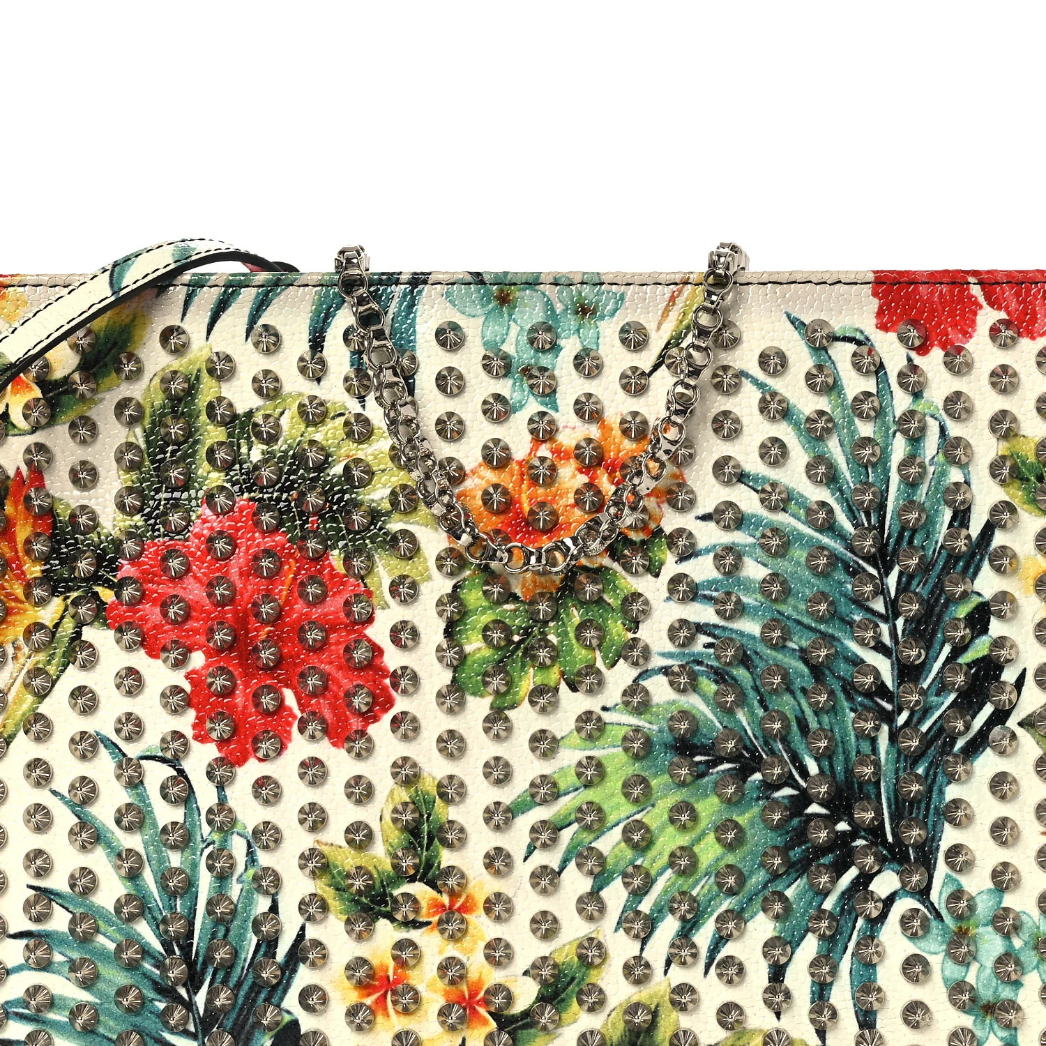 Calfskin Studded Floral Mosaic Loubiclutch Crossbody Clutch White Multicolor - Image 7