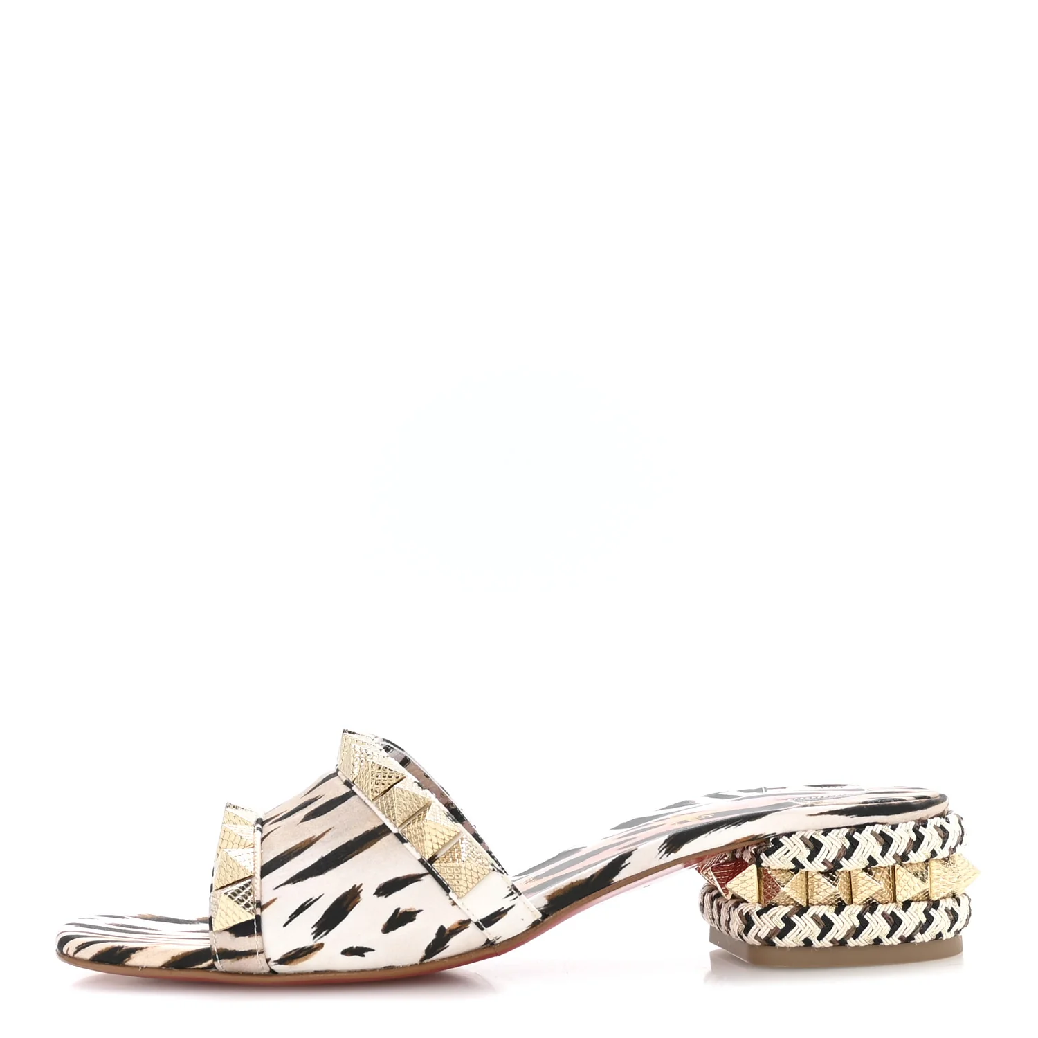 Crepe Satin Leopard Print Pyramule 30mm Sandals 38 Multicolor