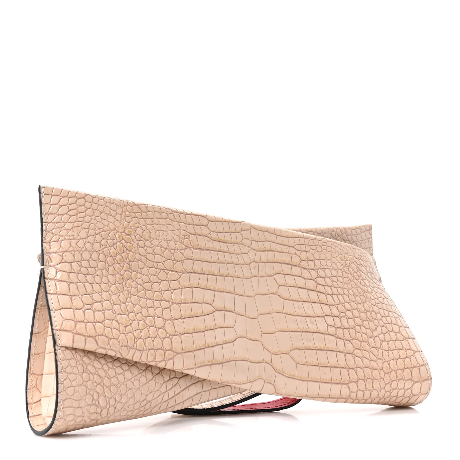 Crocodile Embossed Calfskin Loubi Twist Zip Clutch Bag Beige - Image 3