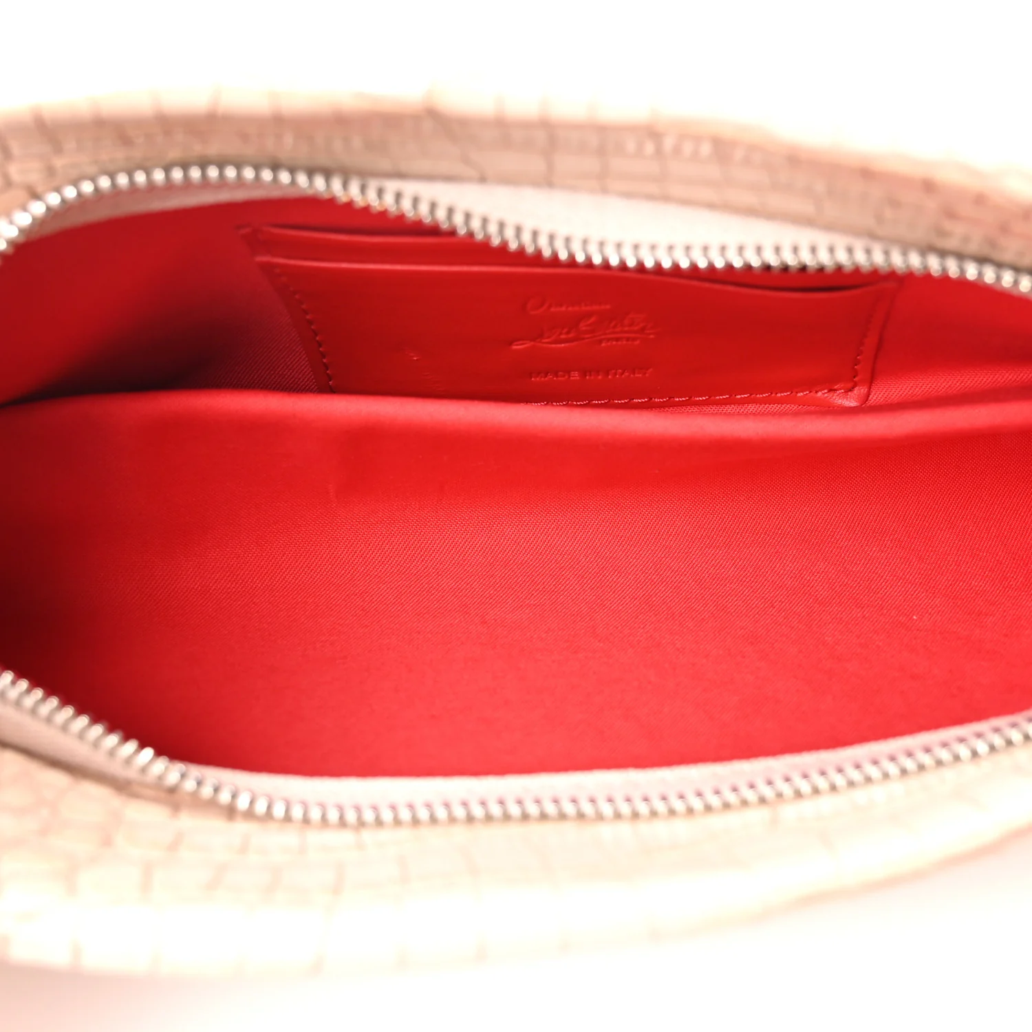 Crocodile Embossed Calfskin Loubi Twist Zip Clutch Bag Beige - Image 5