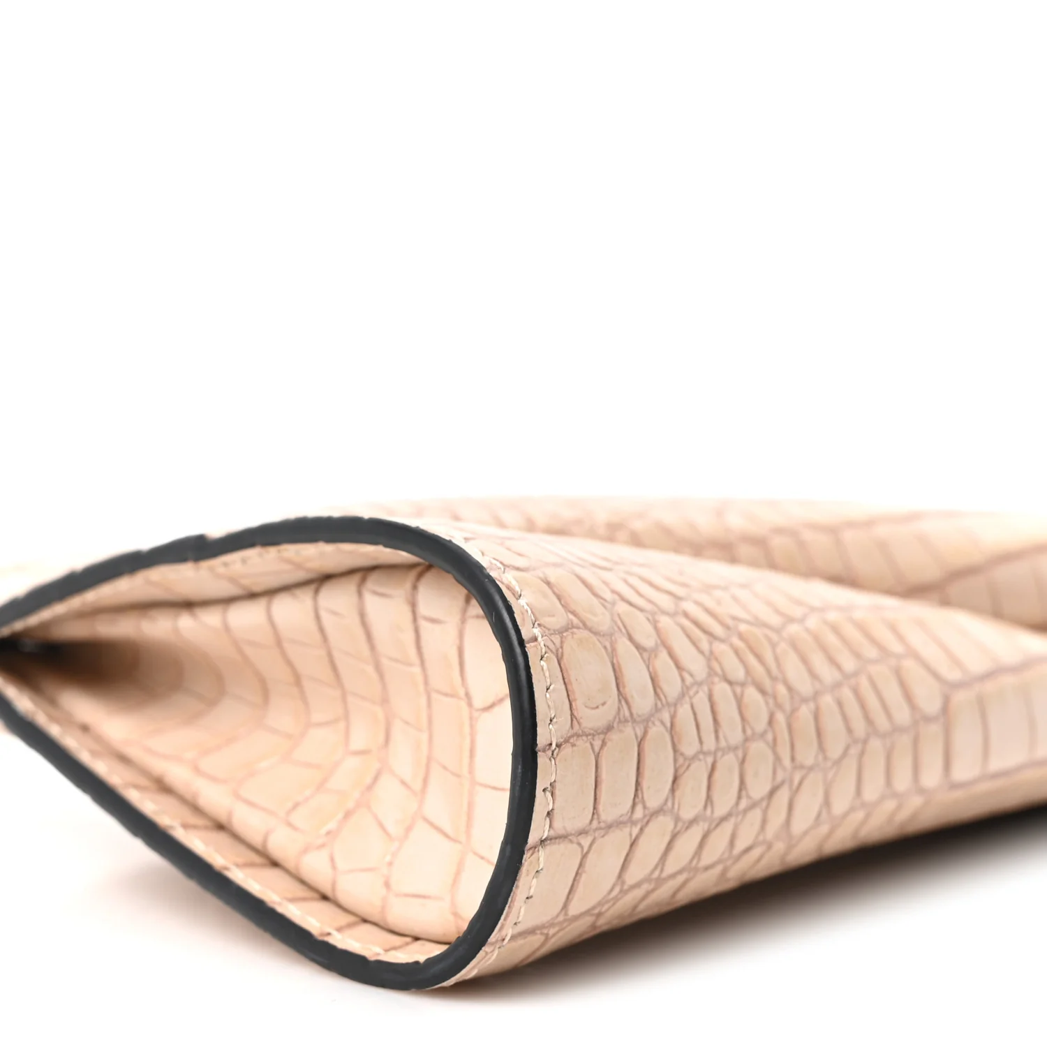 Crocodile Embossed Calfskin Loubi Twist Zip Clutch Bag Beige - Image 8
