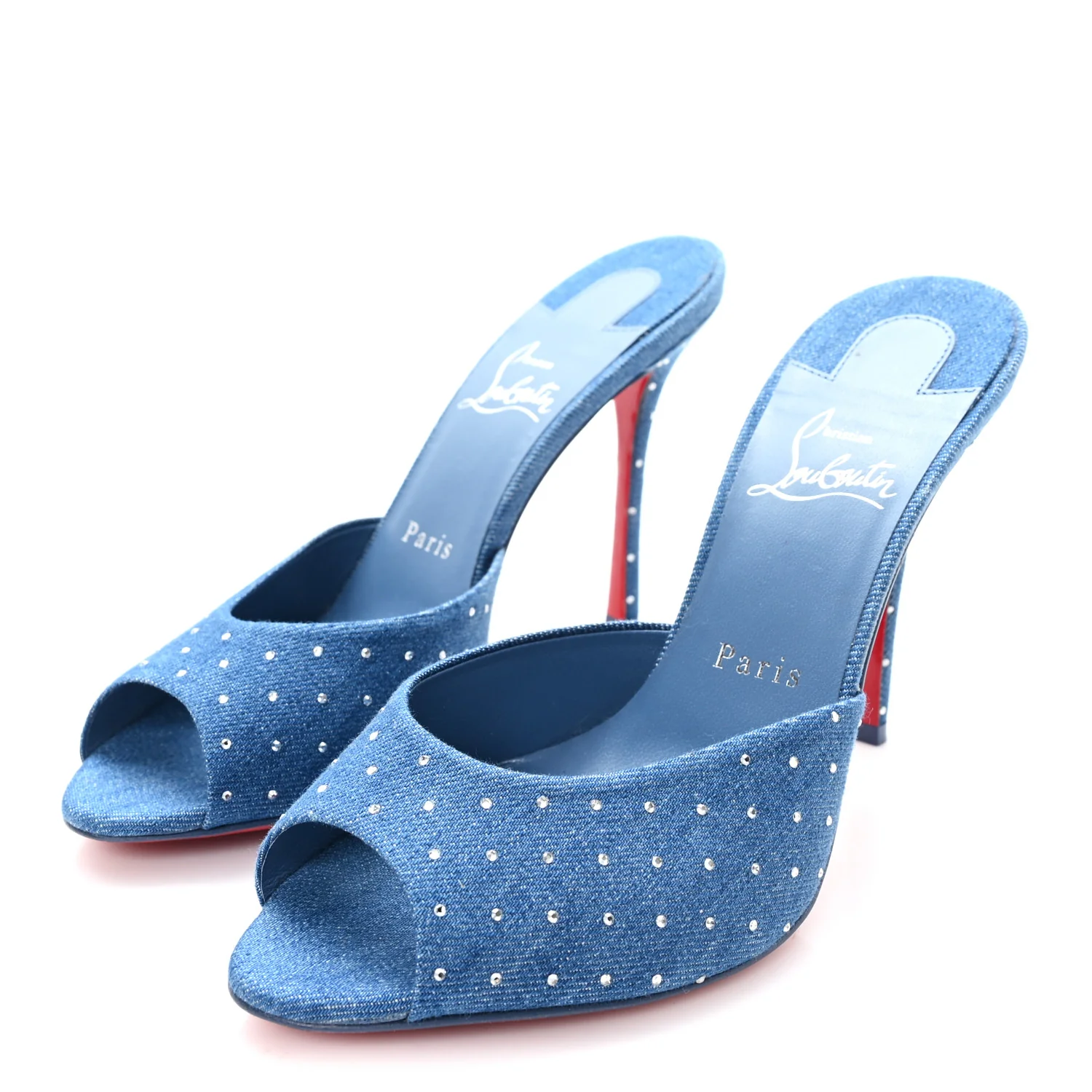 Denim Strass Me Dolly 100mm Sandals 38.5 Blue - Image 4