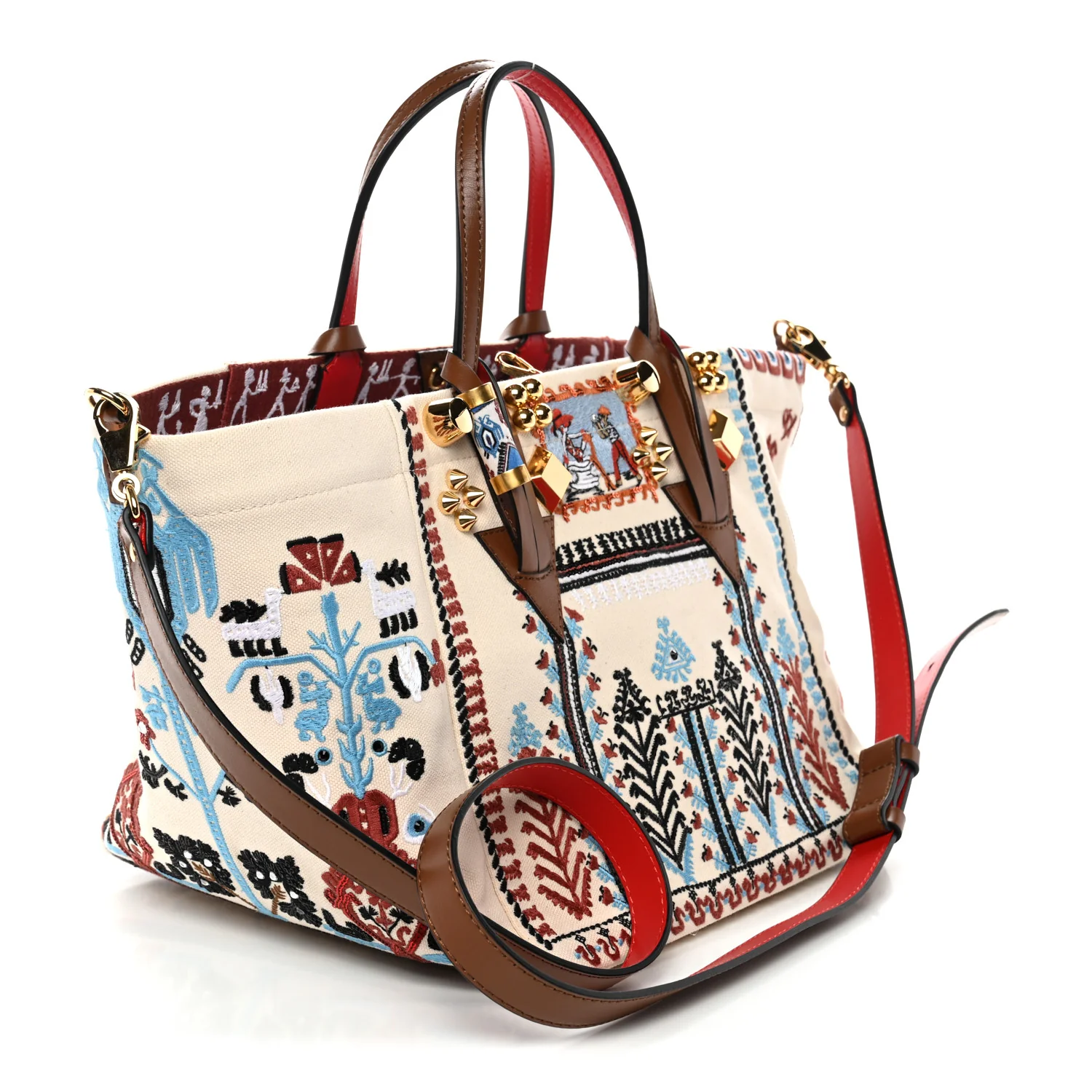 Frise Broderie Calfskin Greekaba Tote Biscotto Multicolor - Image 3