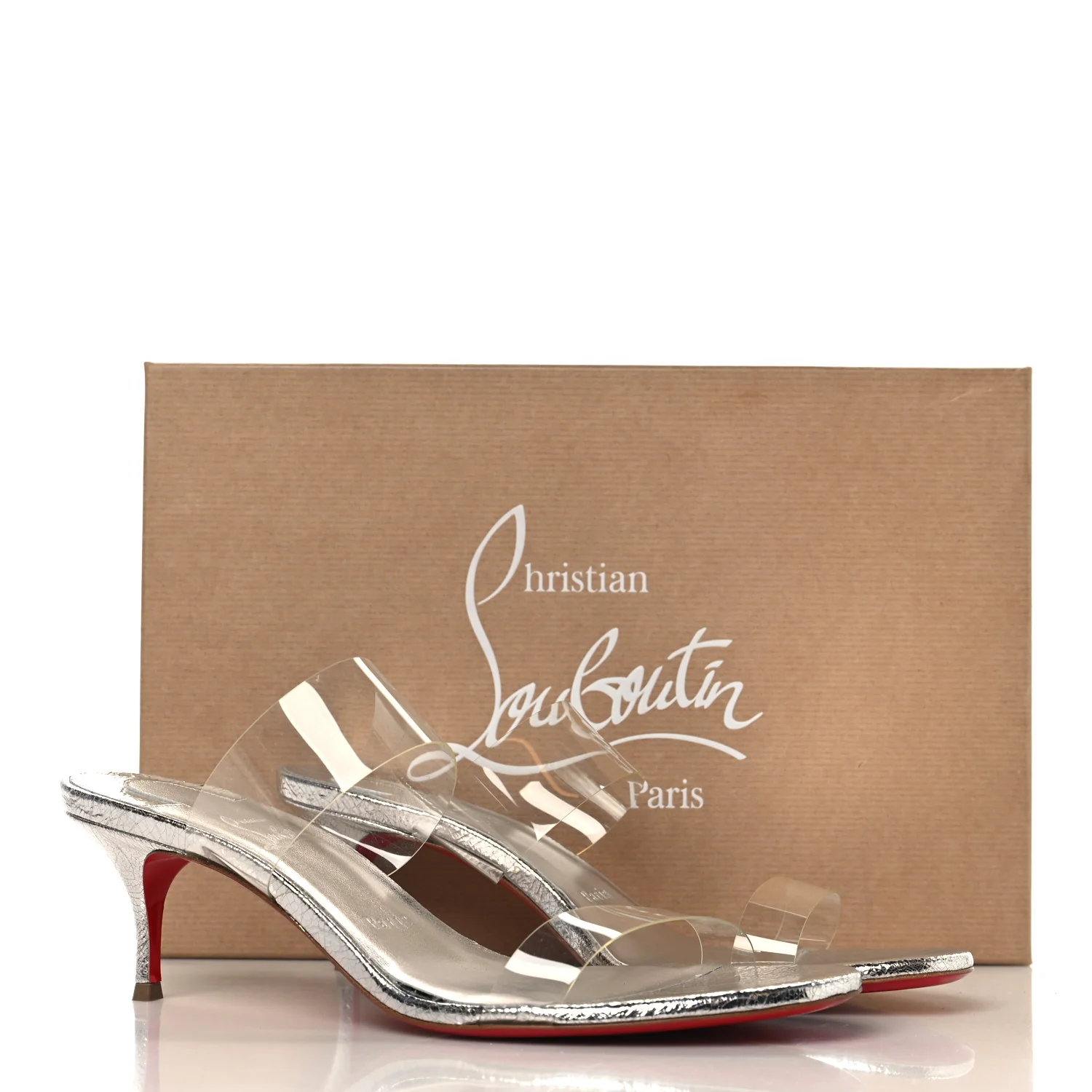 Laminated Vint Calfskin PVC Just Nothing 55 Slide Sandals 40 Silver - Image 18