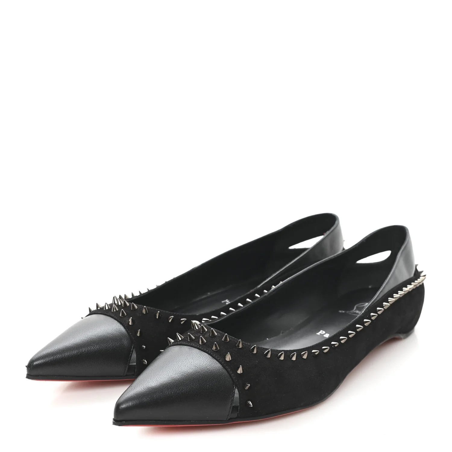 Nappa Suede Spikes Duvettina Ballerina Flats 38 Black - Image 4