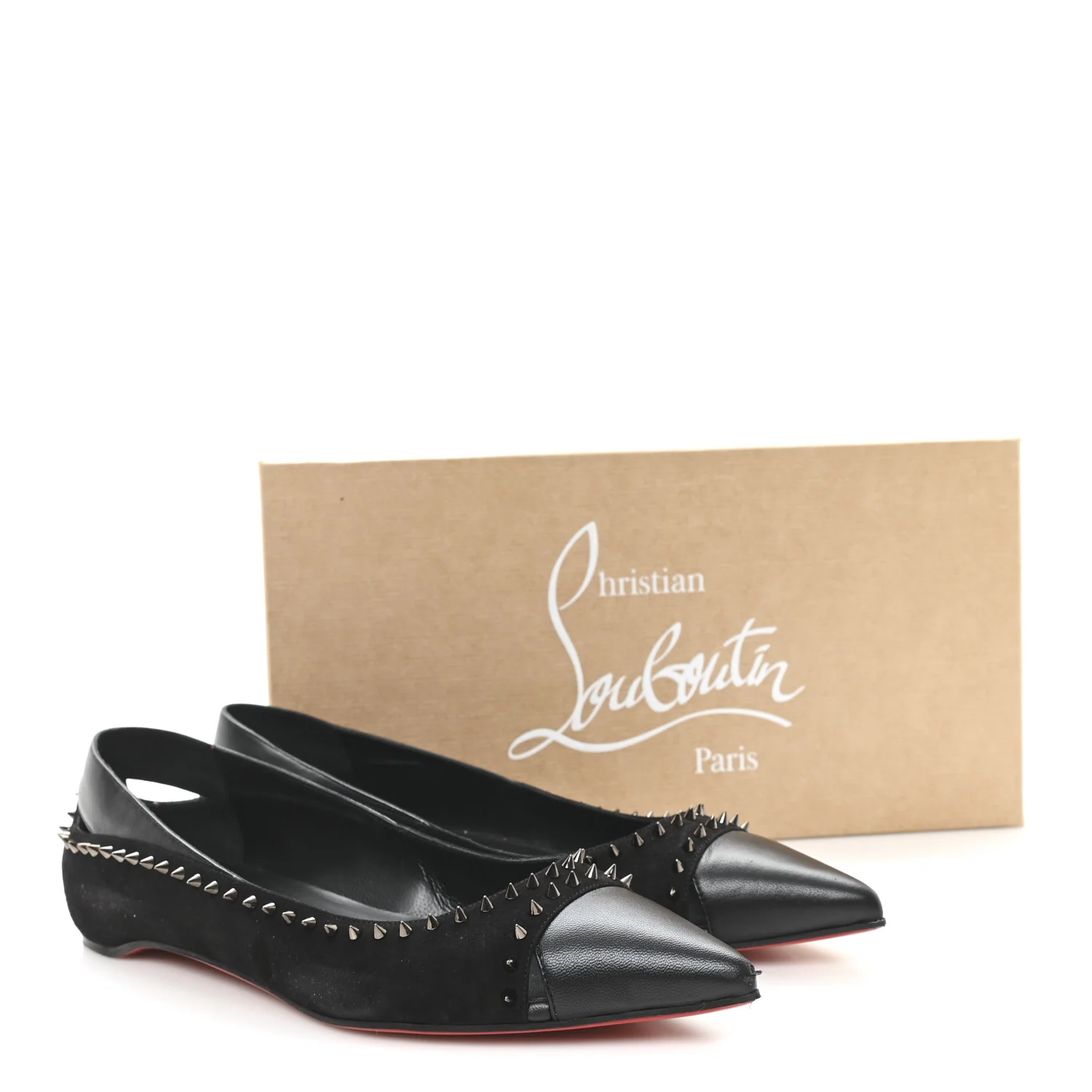 Nappa Suede Spikes Duvettina Ballerina Flats 38 Black - Image 9