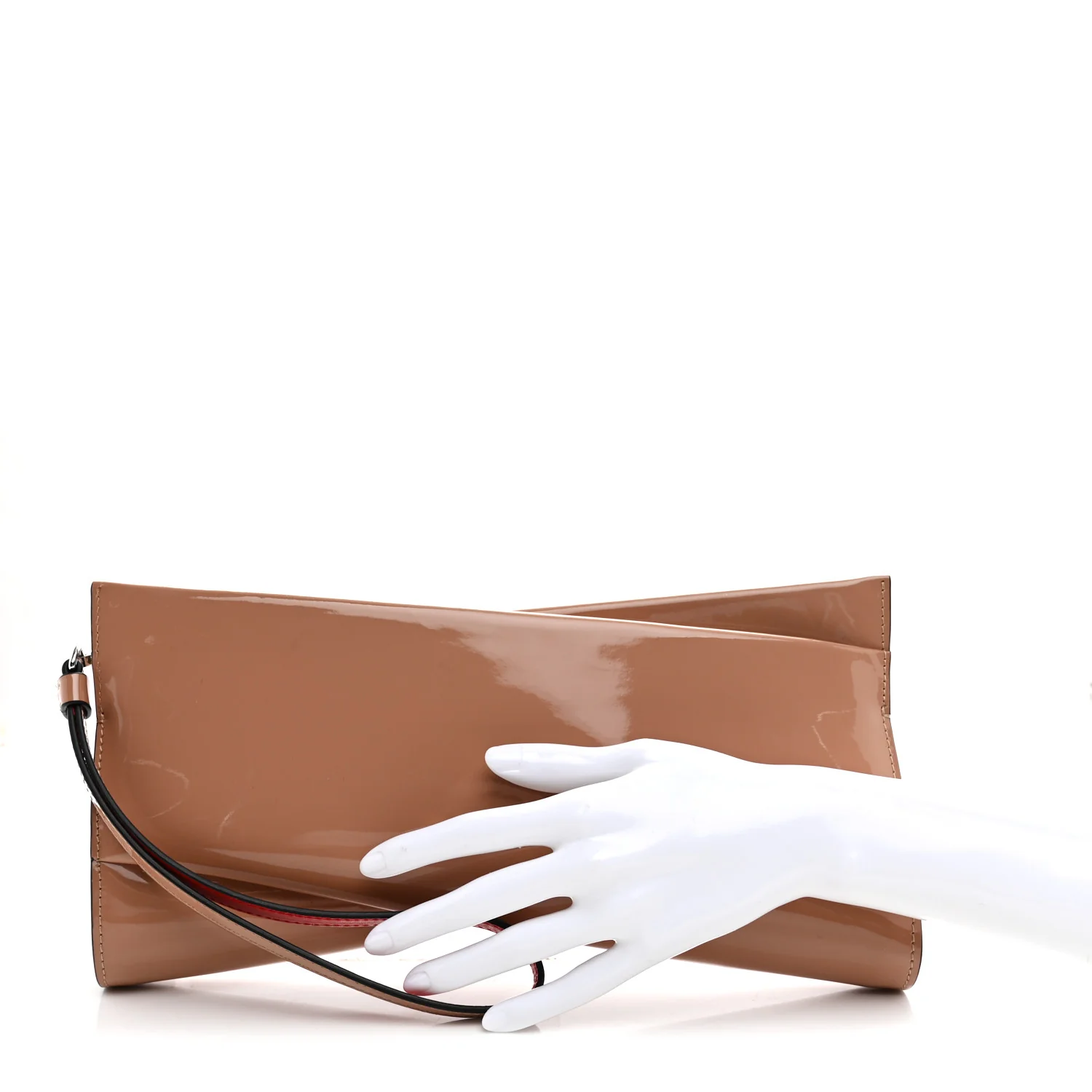 Patent Loubi Twist Zip Clutch Bag Nude - Image 2