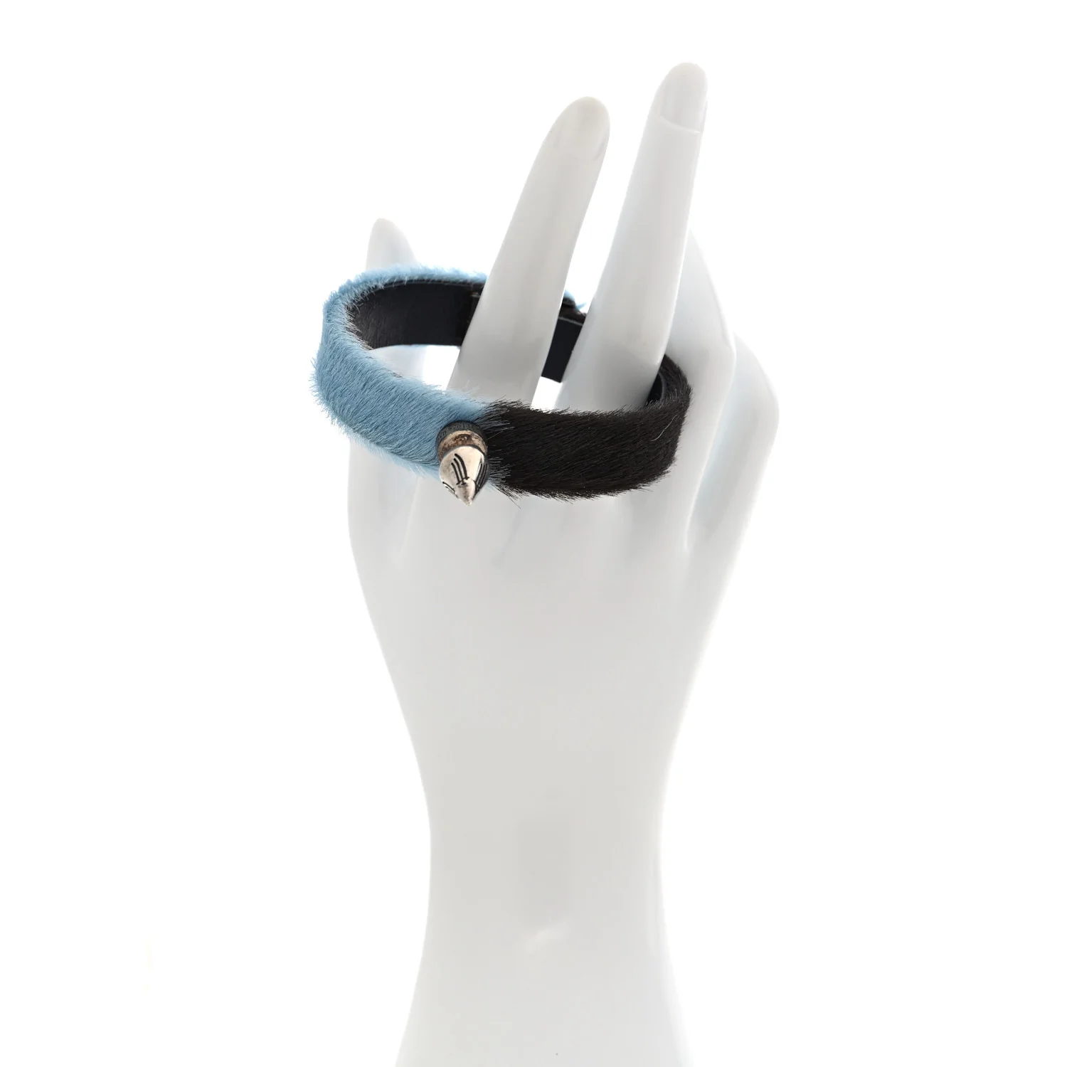 Sterling Silver Calf Hair Spike Bracelet Blue Black - Image 2