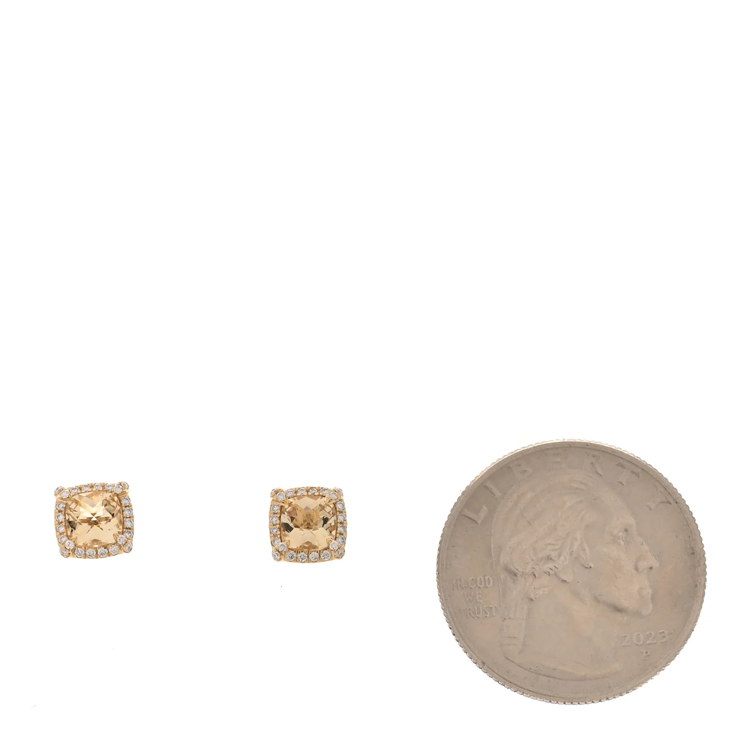 18K Yellow Gold Diamond Citrine 5mm Chatelaine Pave Bezel Stud Earrings - Image 2