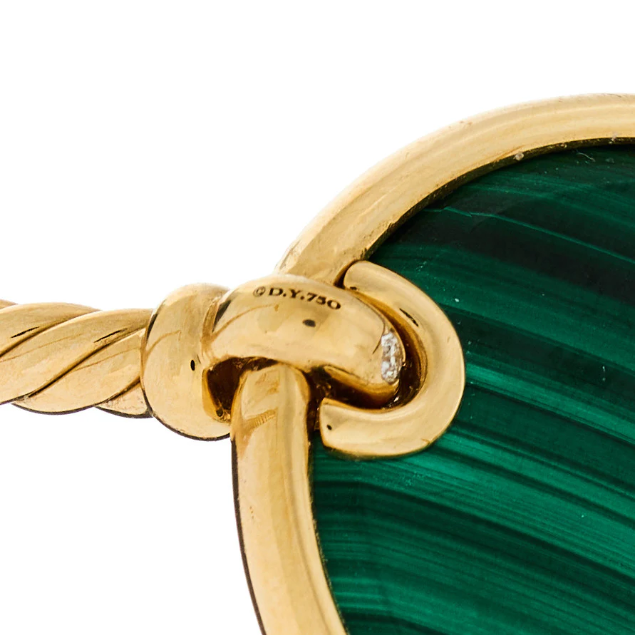 18K Yellow Gold Diamond Malachite DY Elements Bangle Bracelet - Image 3