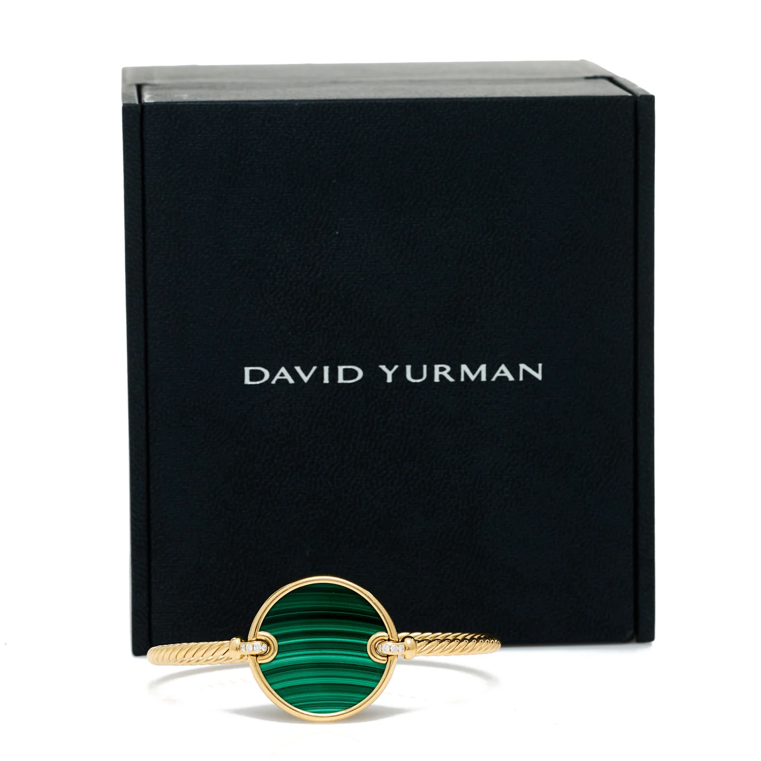 18K Yellow Gold Diamond Malachite DY Elements Bangle Bracelet - Image 4