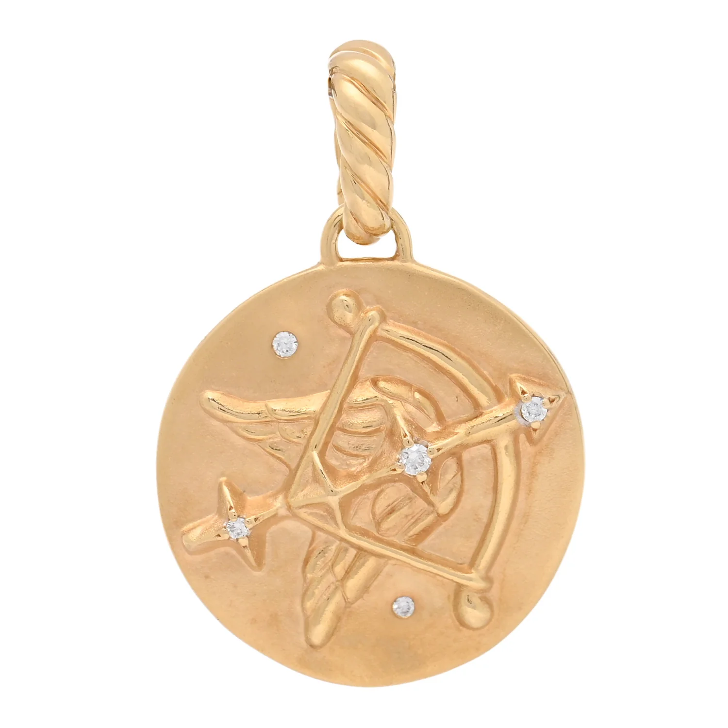 18K Yellow Gold Diamond Sagittarius Zodiac Amulet Pendant