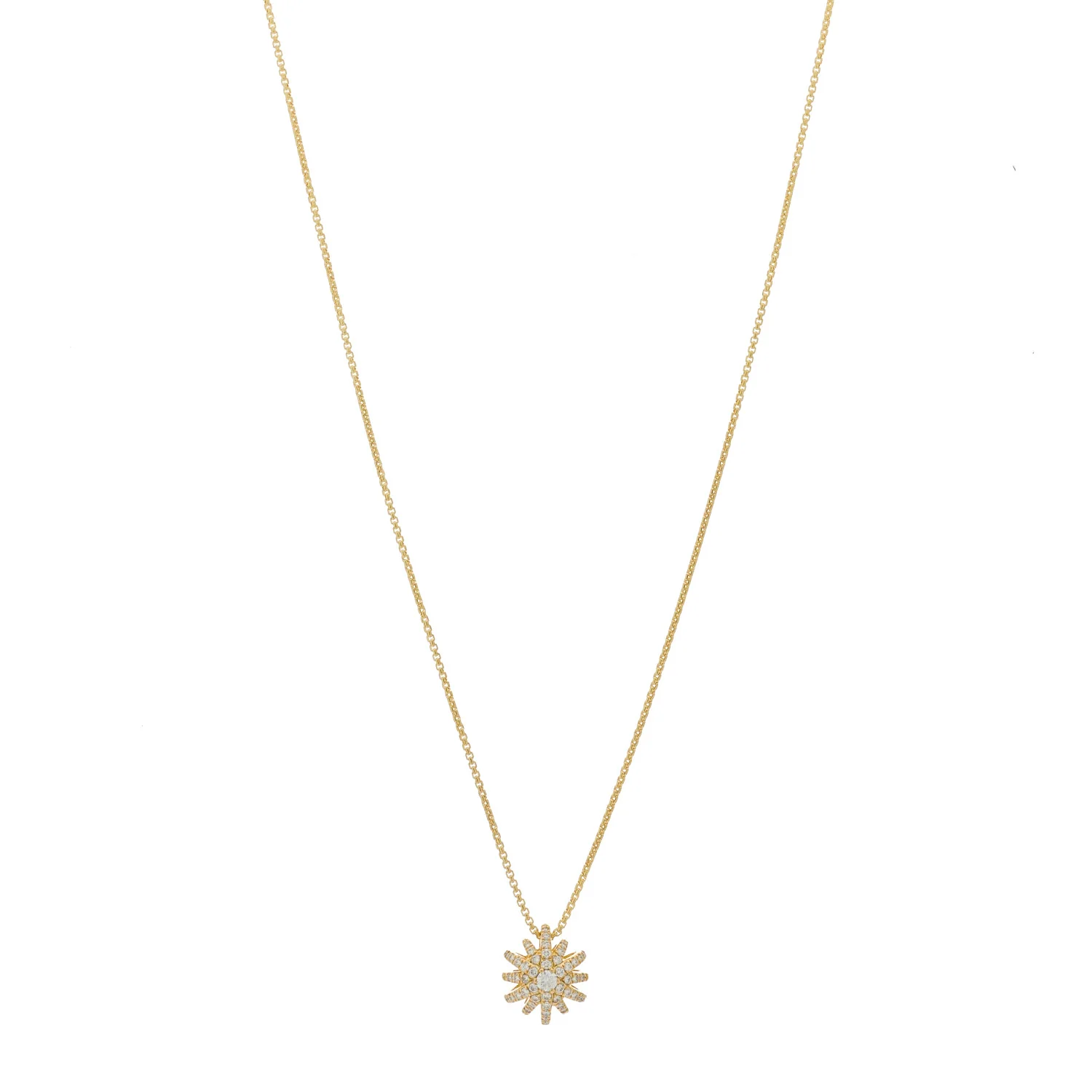 18K Yellow Gold Diamond Starburst Pave Pendant Necklace