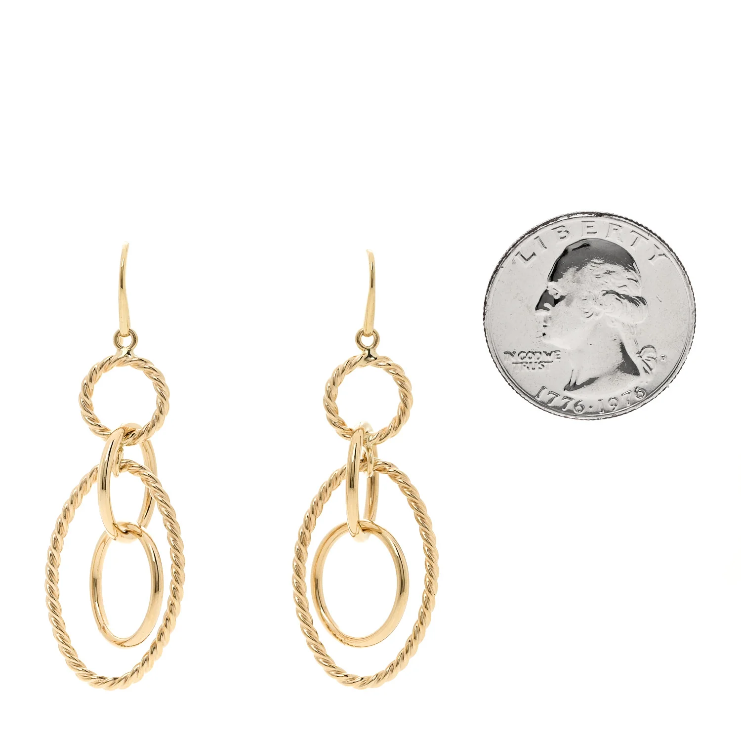 18K Yellow Gold Mobile Oval Drop Earrings - Image 2