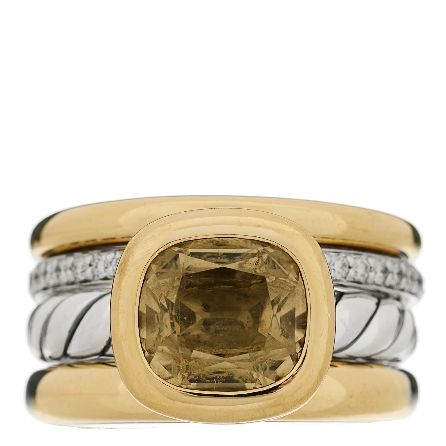 18K Yellow Gold Sterling Silver Diamond Citrine Mercer Four Row Stone Ring 57 8