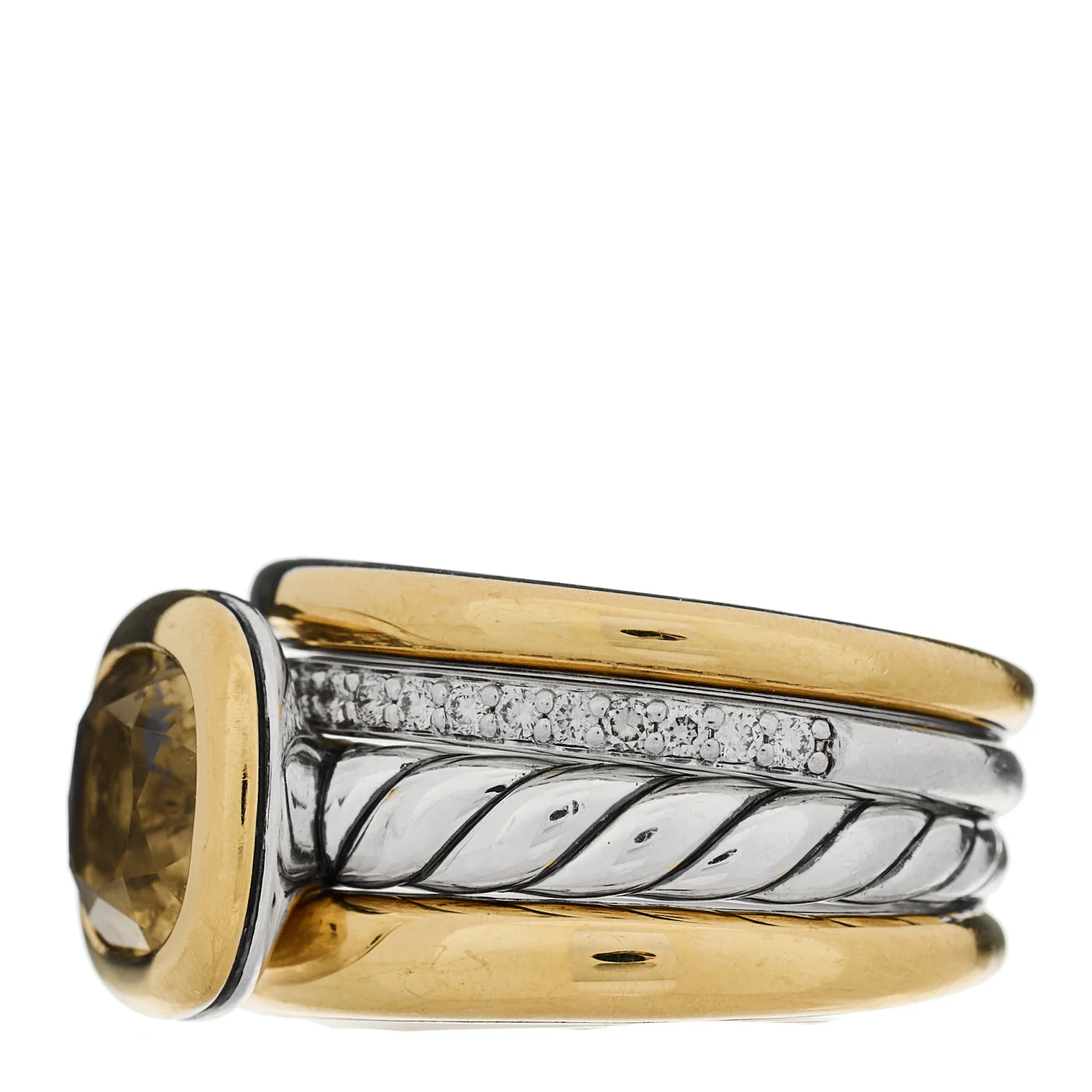 18K Yellow Gold Sterling Silver Diamond Citrine Mercer Four Row Stone Ring 57 8 - Image 3