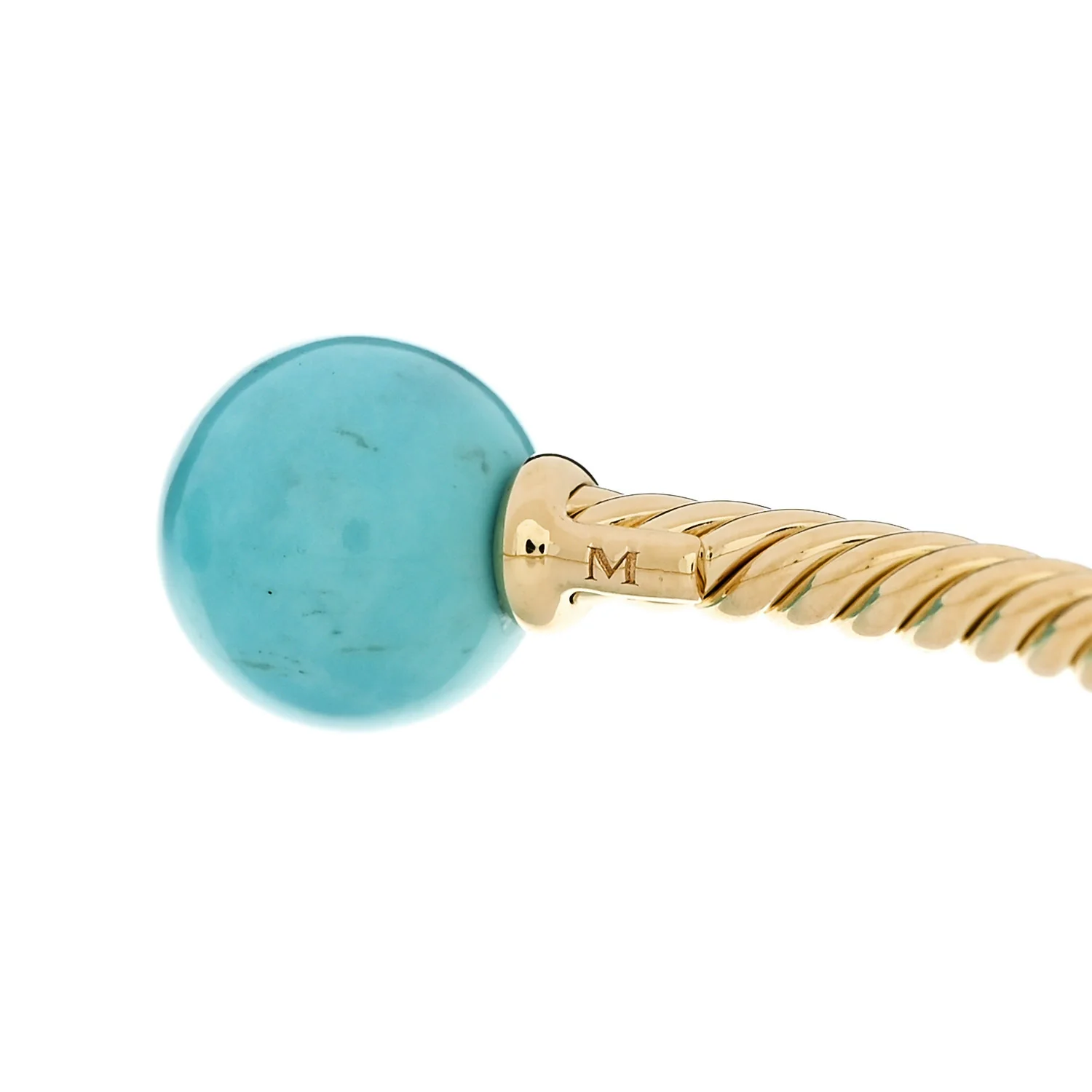 18K Yellow Gold Turquoise 8.5mm Solari Bead Bracelet - Image 4