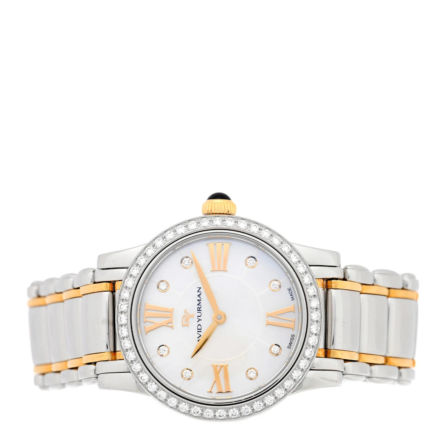 Stainless Steel 18K Yellow Gold Diamond Bezel Mother of Pearl 30mm Classic Quartz Watch - Image 2