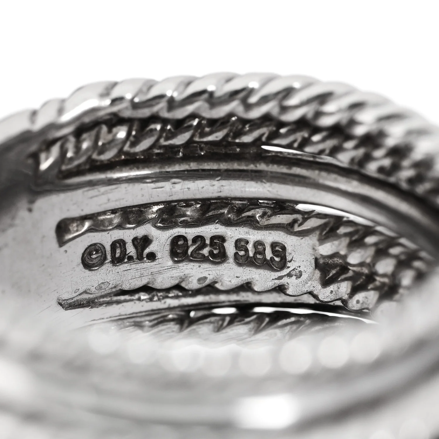 Sterling Silver 14K White Gold Diamond 11mm Wide Crossover Cable Ring 52 6 - Image 4