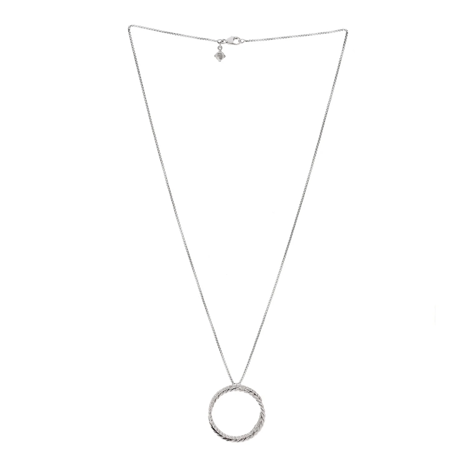 Sterling Silver 14K White Gold Diamond Crossover Circle Pendant Necklace - Image 3