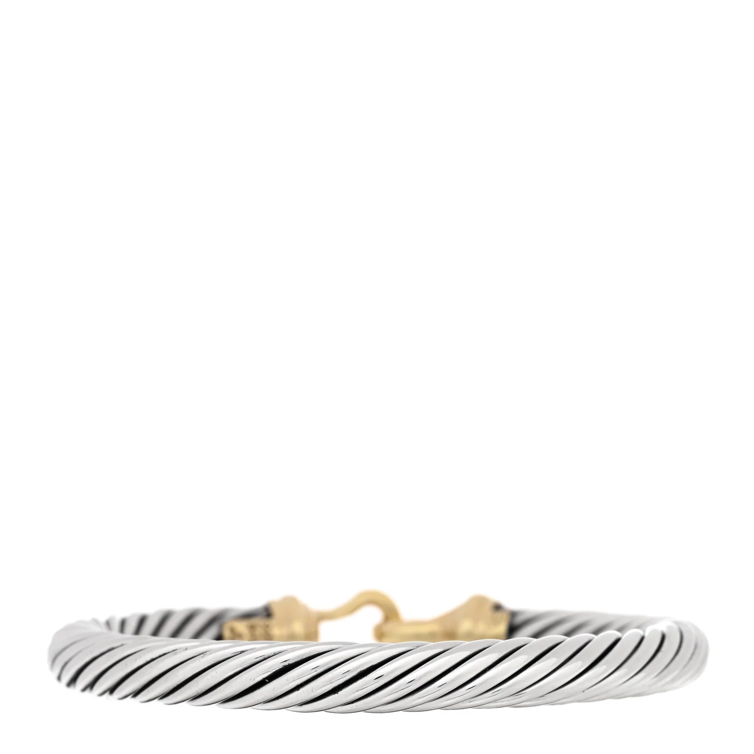 Sterling Silver 14K Yellow Gold 7mm Cable Classic Buckle Bracelet - Image 2