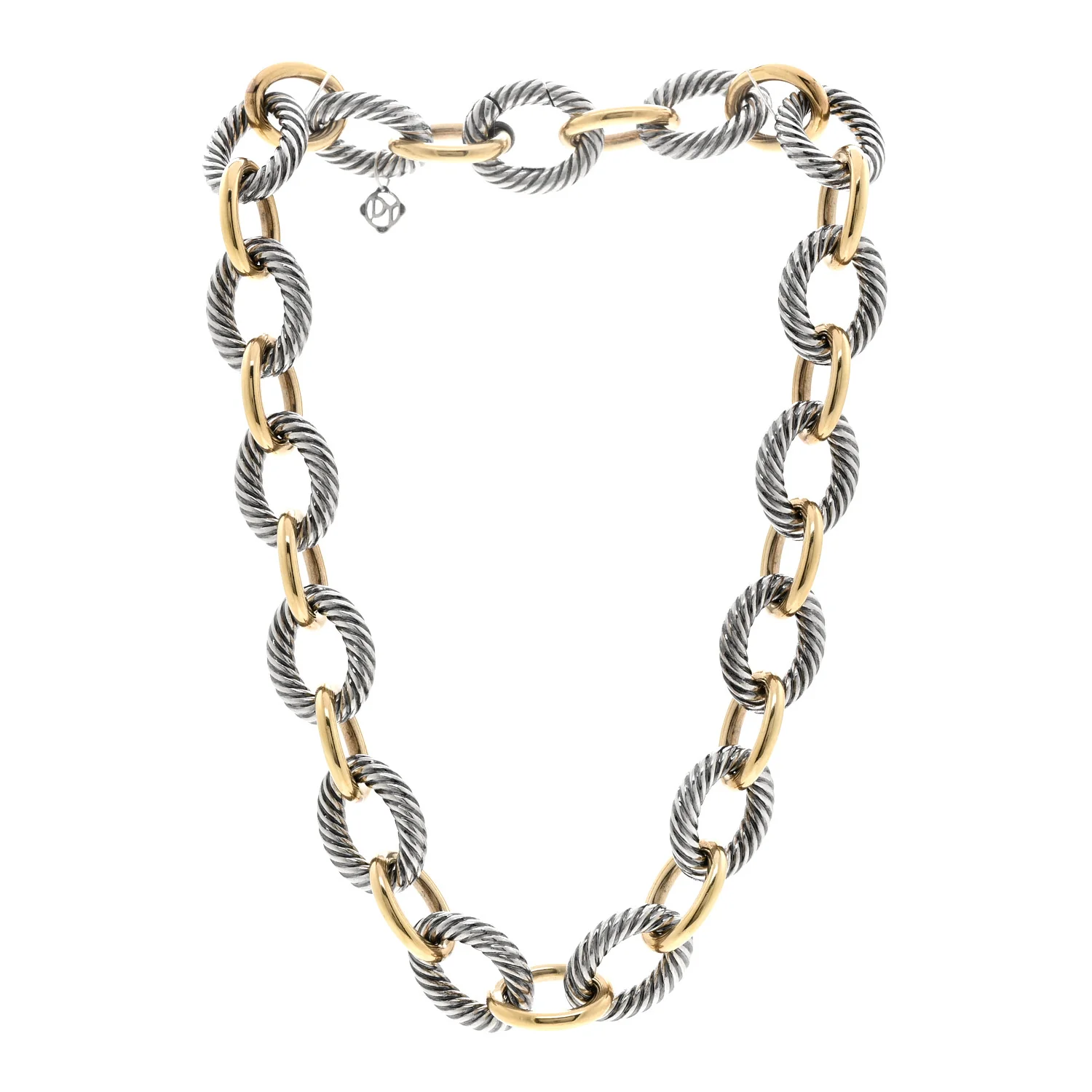 Sterling Silver 18K Yellow Gold 18mm Oval Link Necklace - Image 3