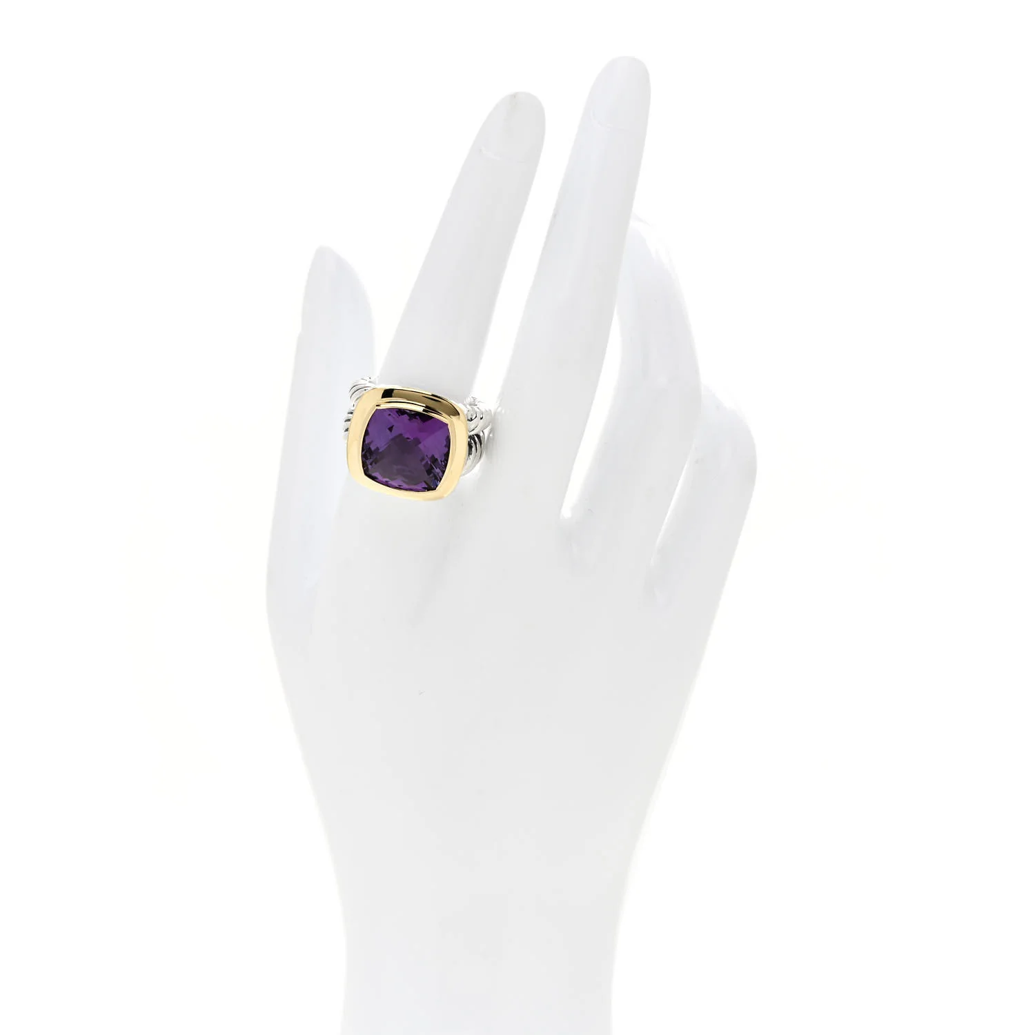 Sterling Silver 18K Yellow Gold Amethyst 14mm Albion Ring 57 8 - Image 2