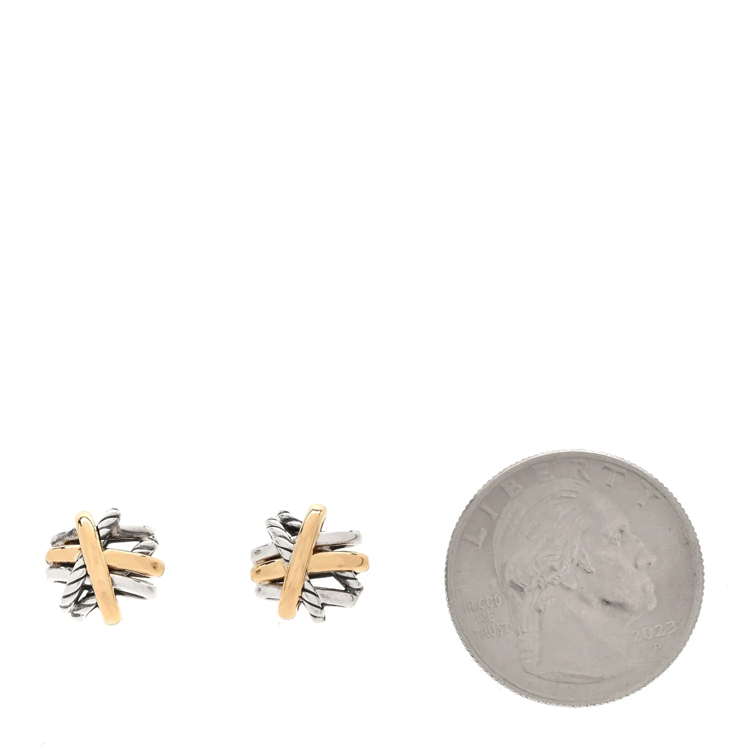 Sterling Silver 18K Yellow Gold Crossover Stud Earrings - Image 2