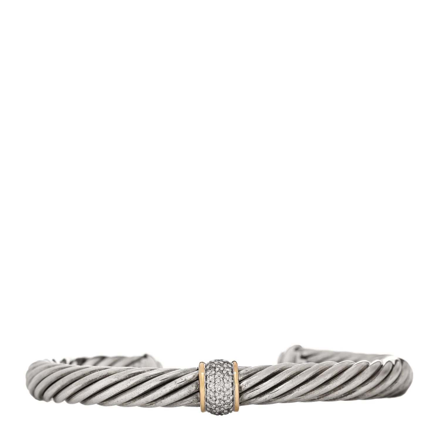 Sterling Silver 18K Yellow Gold Diamond 7mm Cable Classics Station Bracelet