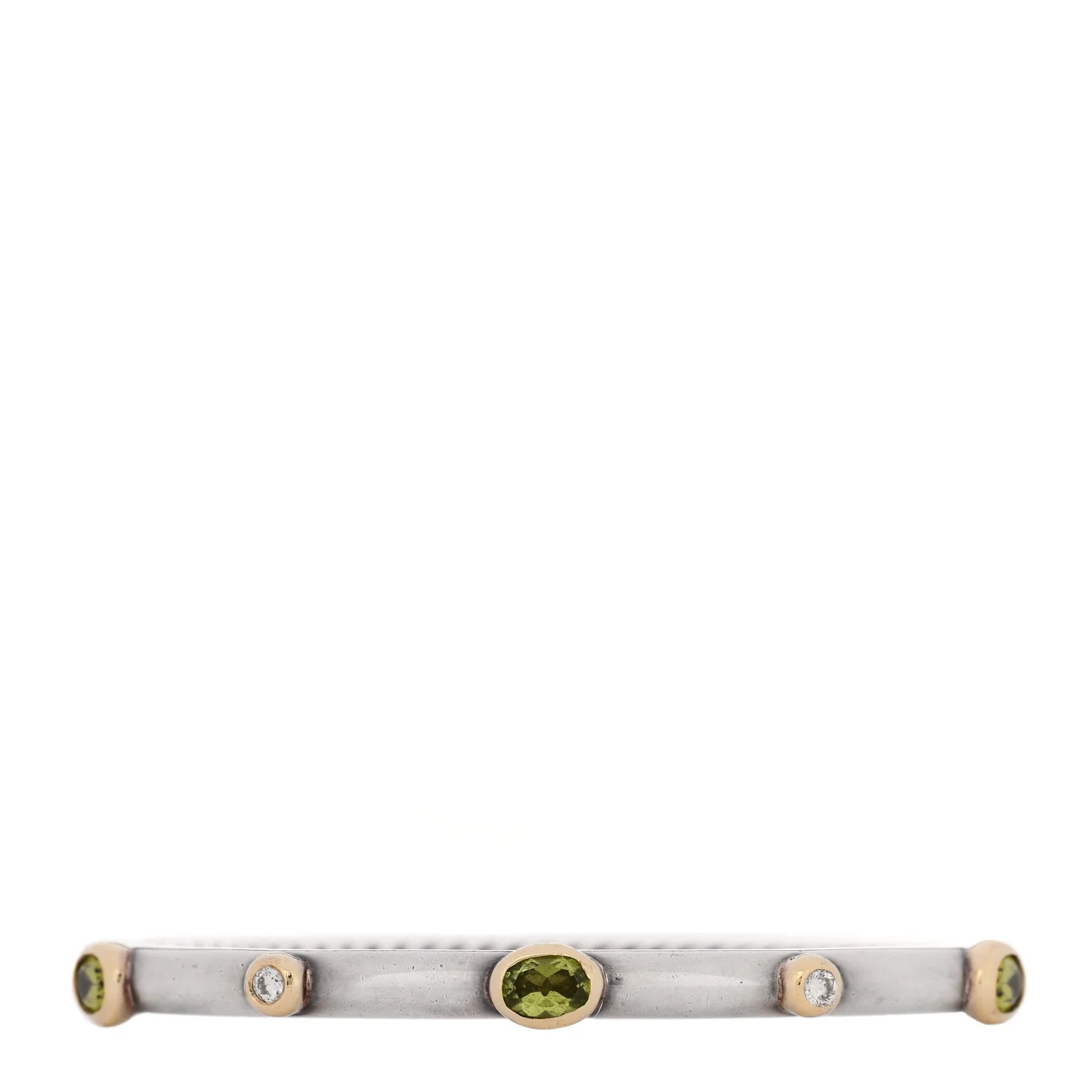 Sterling Silver 18K Yellow Gold Diamond Peridot Cable Hinged Bracelet