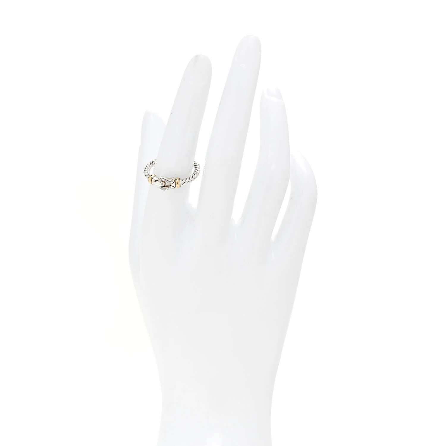 Sterling Silver 18K Yellow Gold Diamond Petite Buckle Ring 54 6.75 - Image 2
