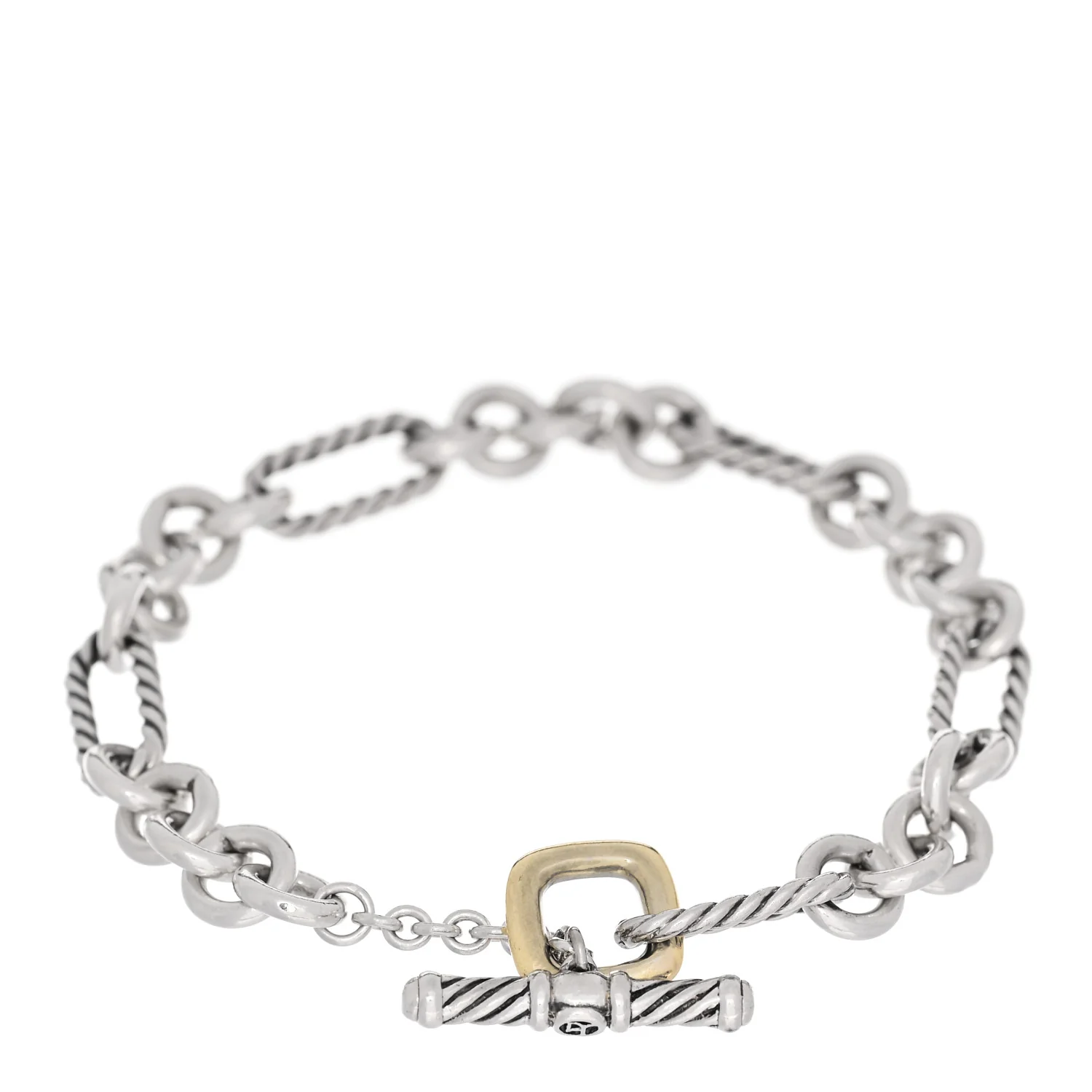 Sterling Silver 18K Yellow Gold Figaro Chain Link Toggle Bracelet - Image 2