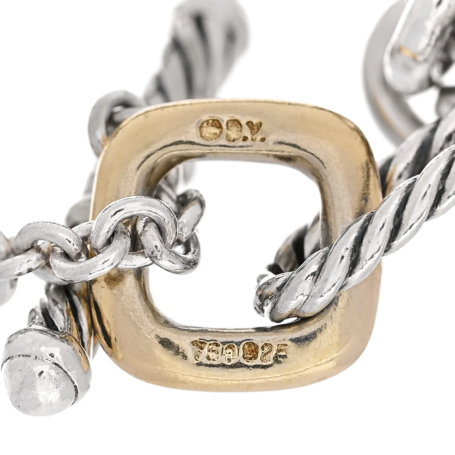 Sterling Silver 18K Yellow Gold Figaro Chain Link Toggle Bracelet - Image 3