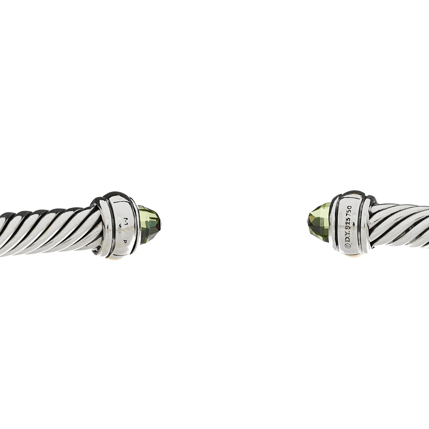 Sterling Silver 18K Yellow Gold Peridot 4mm Cable Classics Bracelet - Image 3
