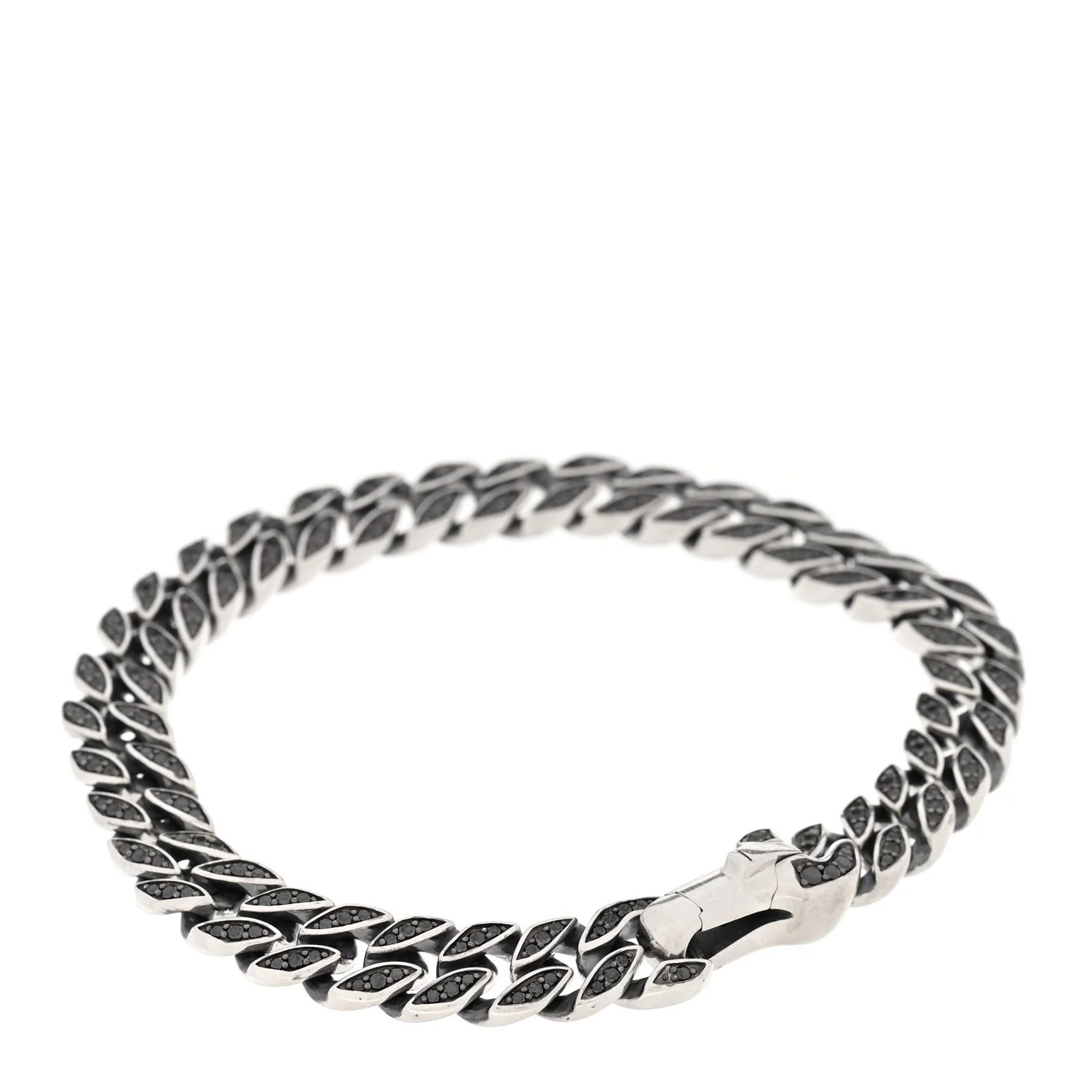 Sterling Silver Black Diamond 8mm Curb Chain Bracelet - Image 2