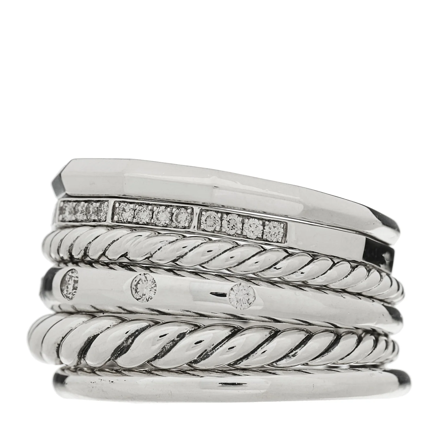 Sterling Silver Diamond 16mm Stax Wide Stacked Ring 56 7.5 - Image 3