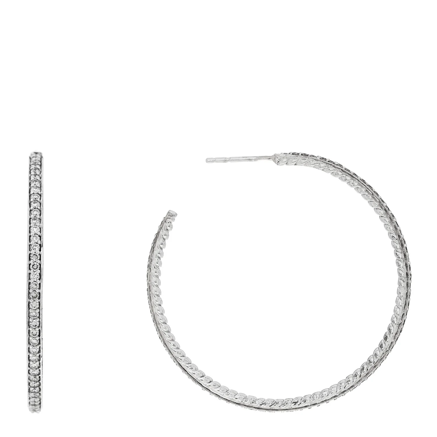Sterling Silver Diamond 42mm Cable Hoop Earrings