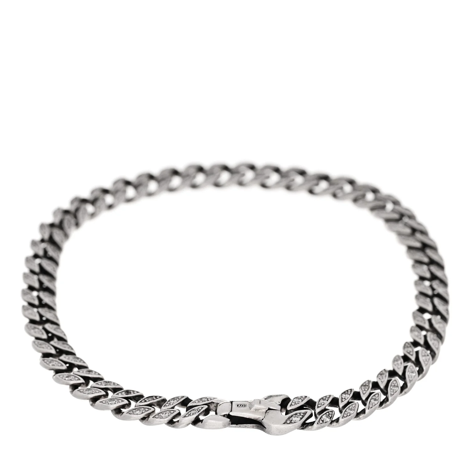 Sterling Silver Diamond 6mm Curb Chain Bracelet - Image 2
