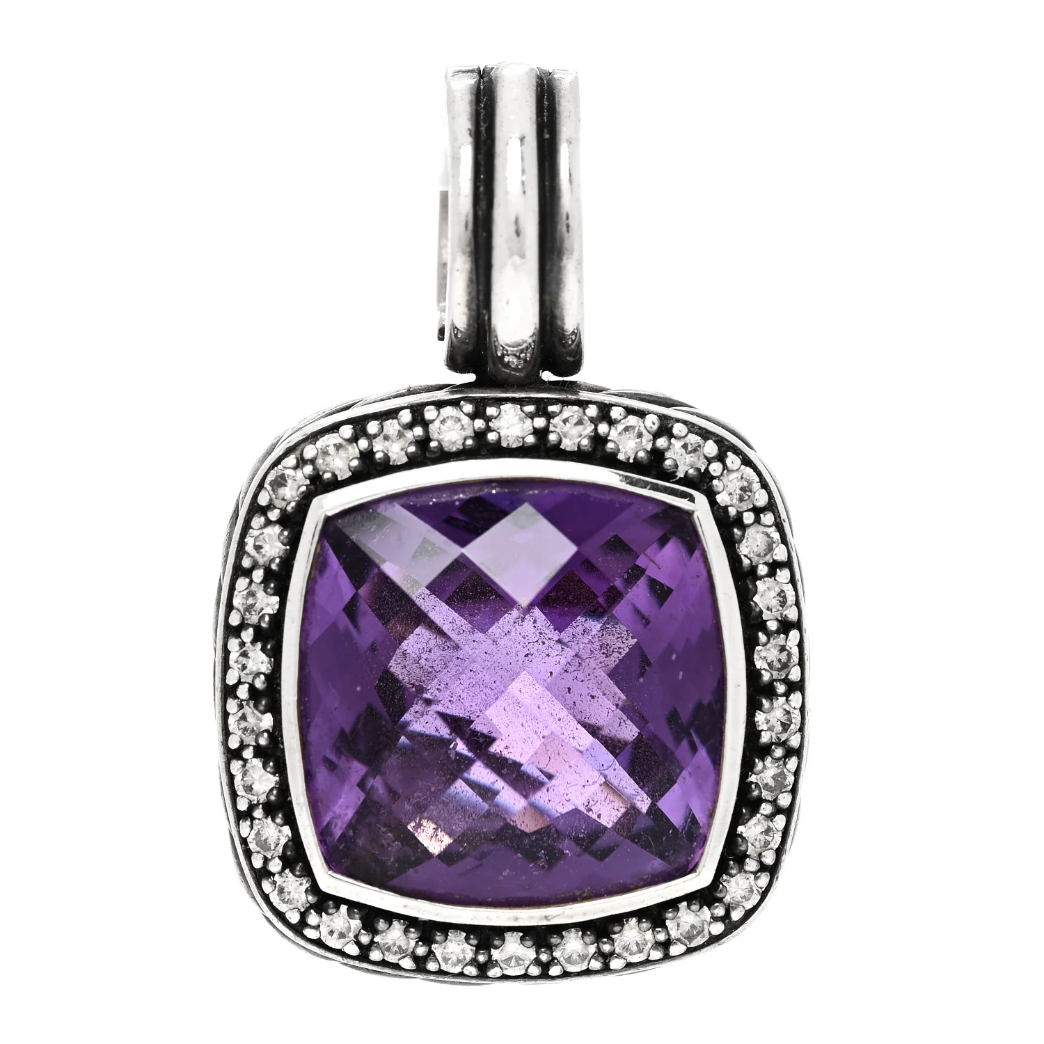 Sterling Silver Diamond Amethyst 17mm Albion Enhancer Pendant