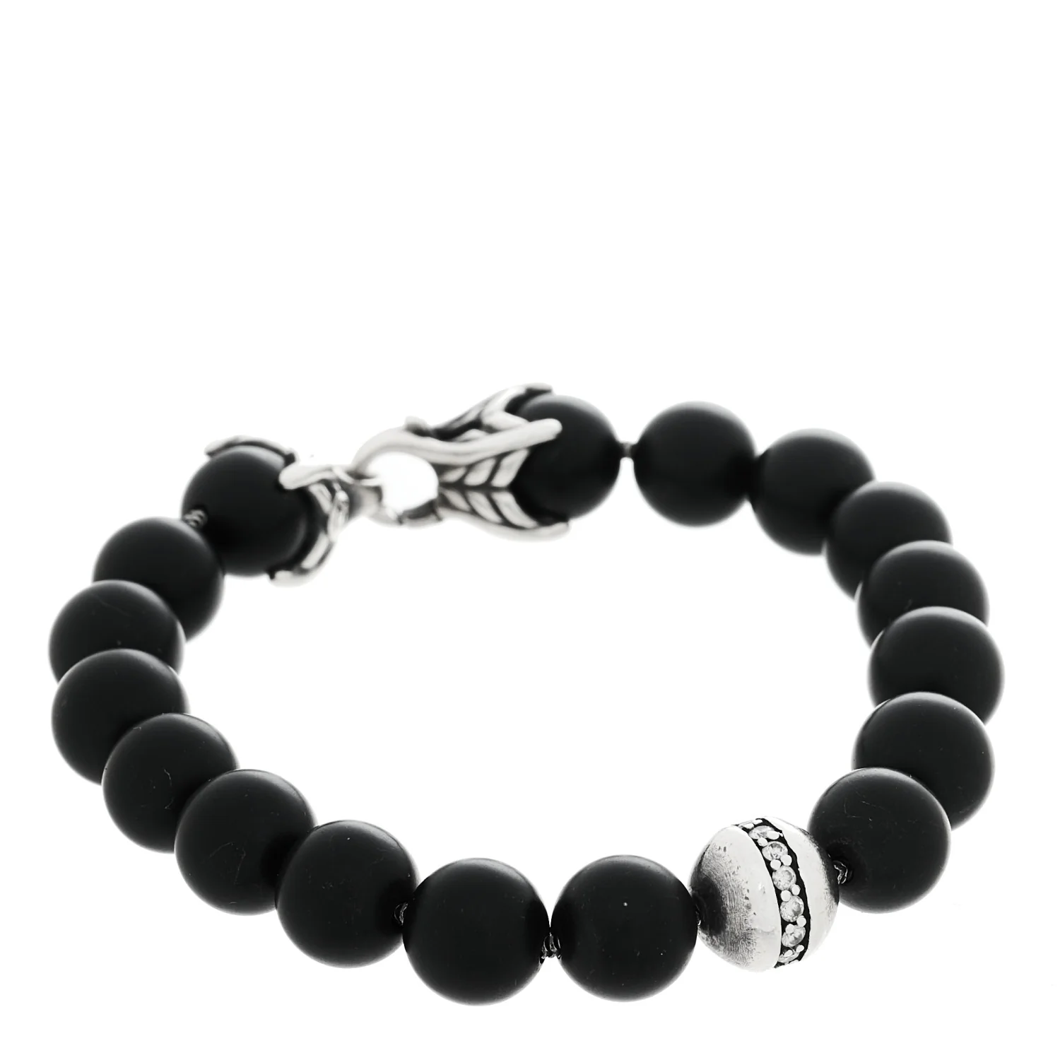 Sterling Silver Diamond Black Onyx 10mm Spiritual Beads Bracelet - Image 2