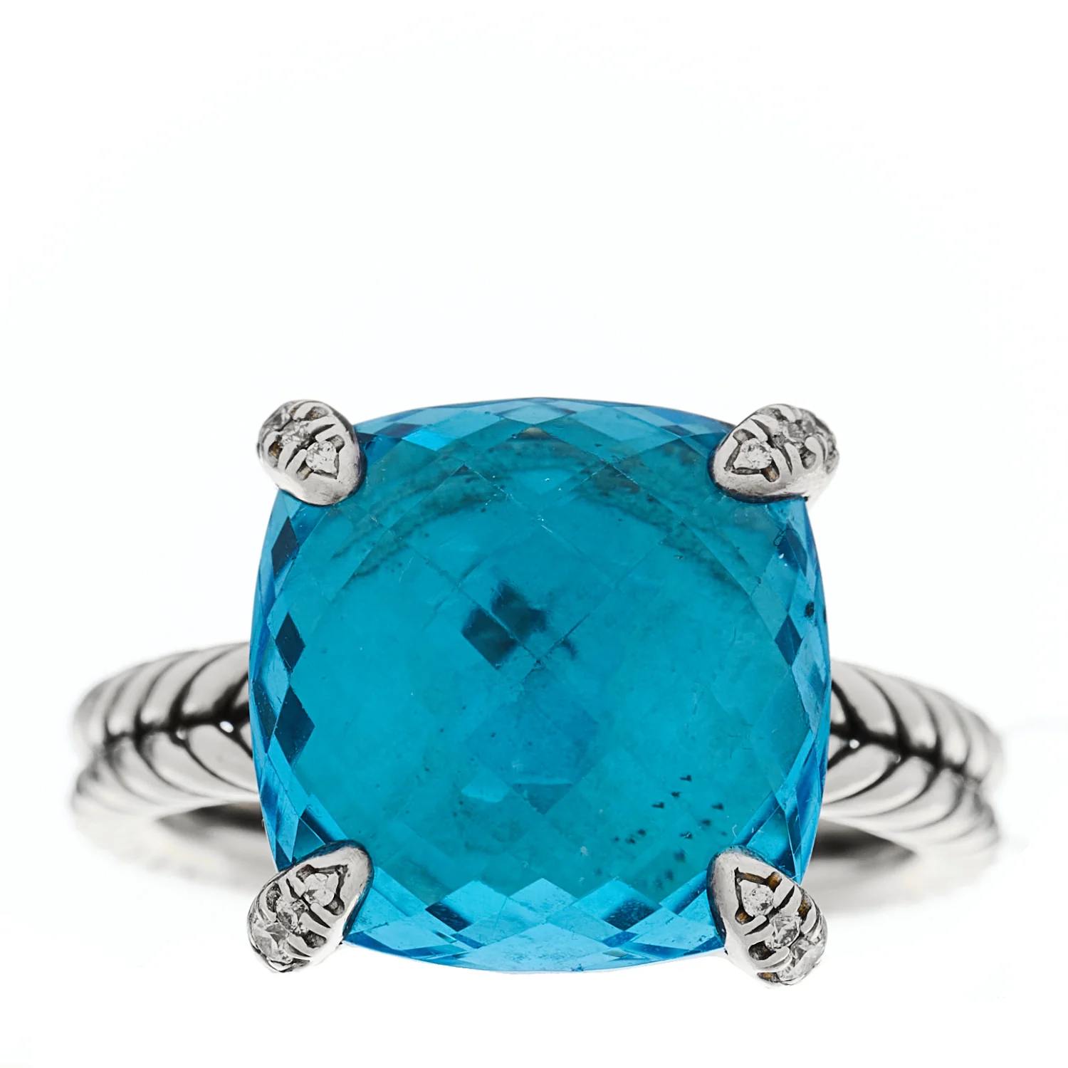 Sterling Silver Diamond Blue Topaz 14mm Chatelaine Ring 56 7.5
