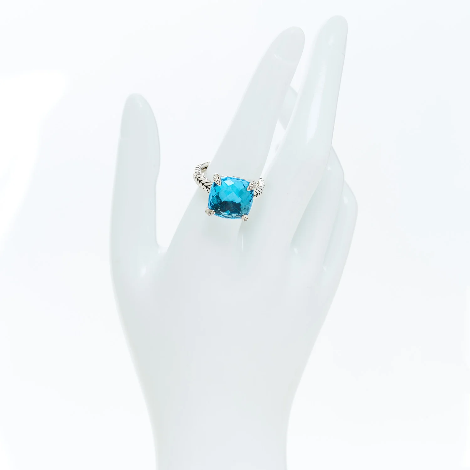 Sterling Silver Diamond Blue Topaz 14mm Chatelaine Ring 56 7.5 - Image 2