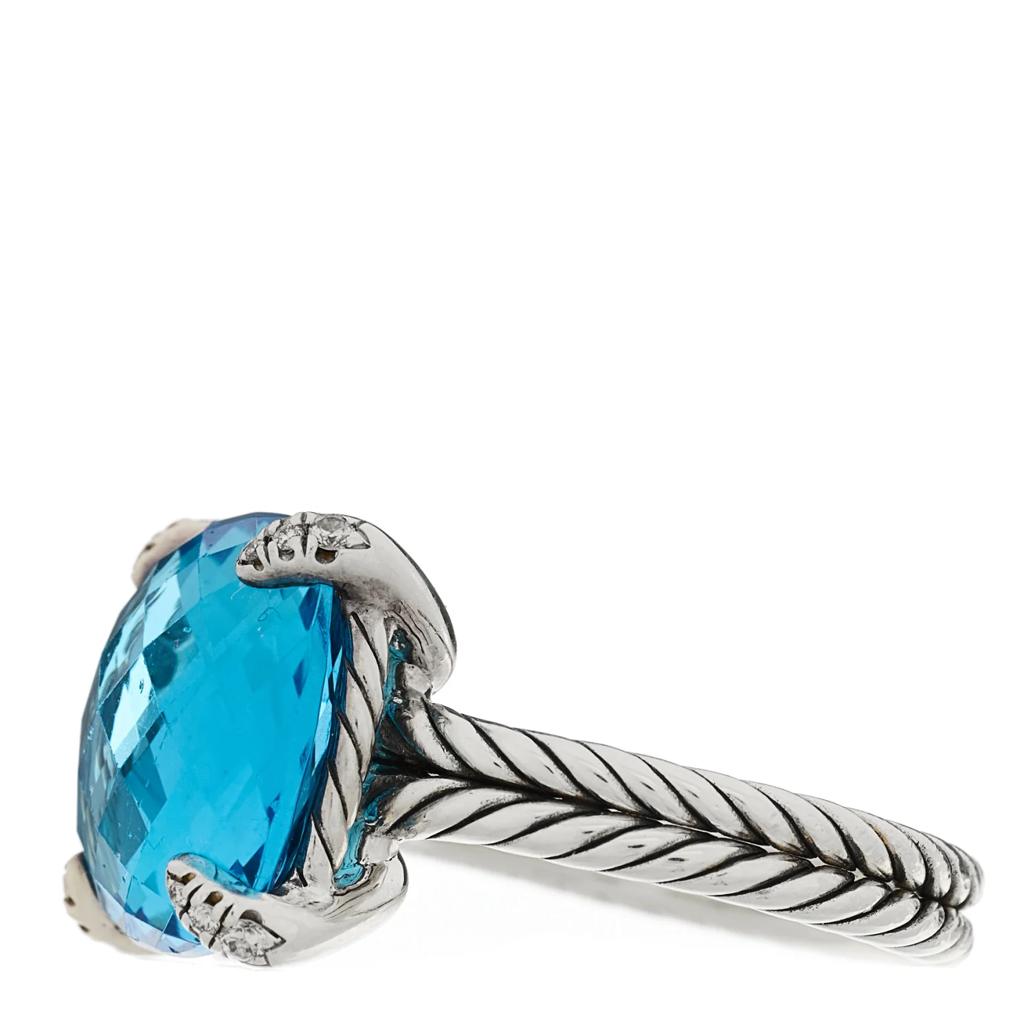 Sterling Silver Diamond Blue Topaz 14mm Chatelaine Ring 56 7.5 - Image 3