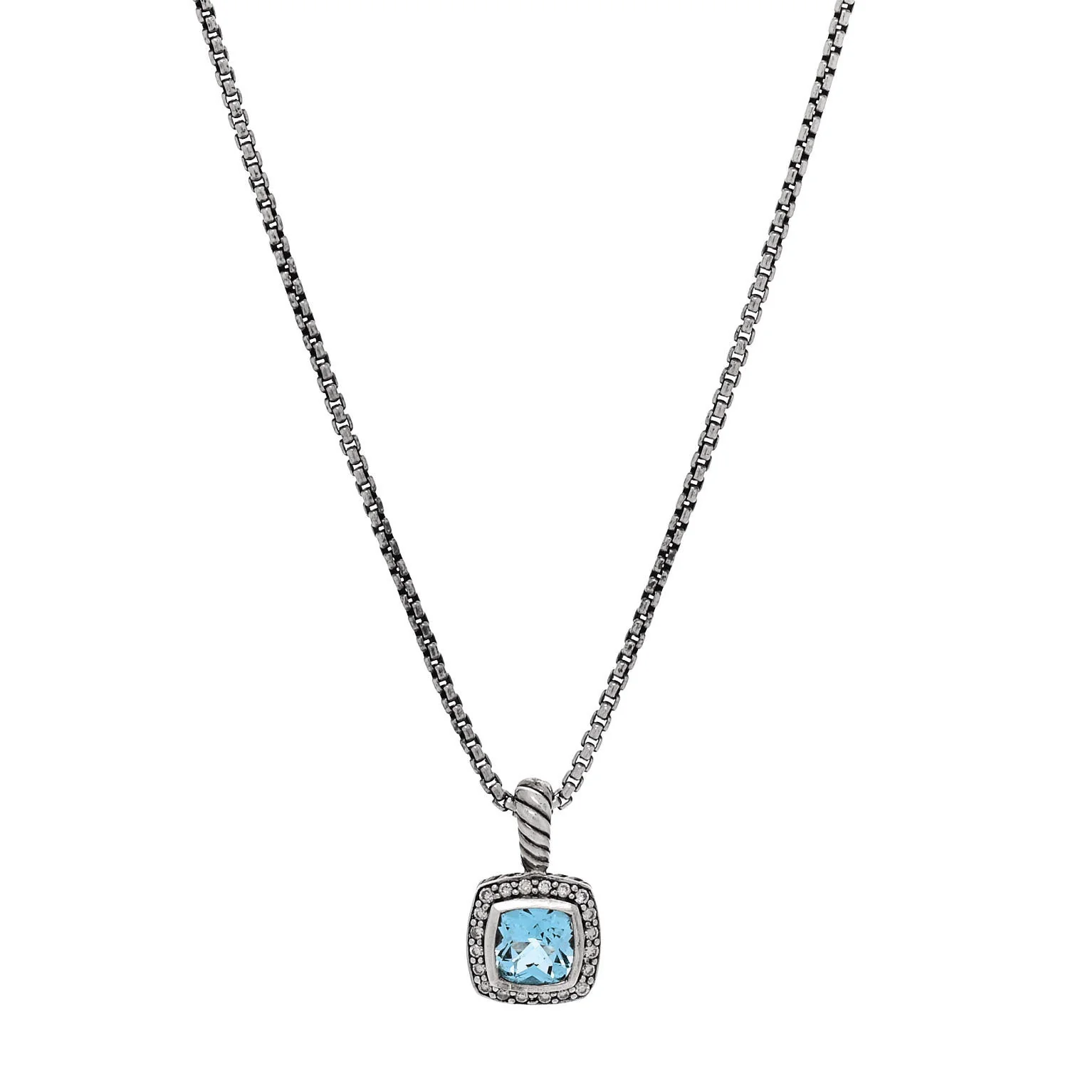 Sterling Silver Diamond Blue Topaz 7mm Petite Albion Pendant Necklace