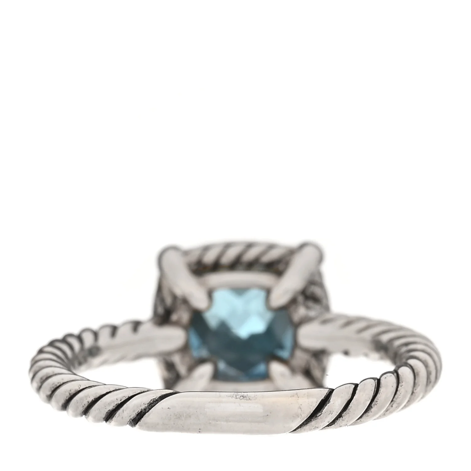 Sterling Silver Diamond Blue Topaz 7mm Petite Chatelaine Pave Bezel Ring 54 6.75 - Image 3