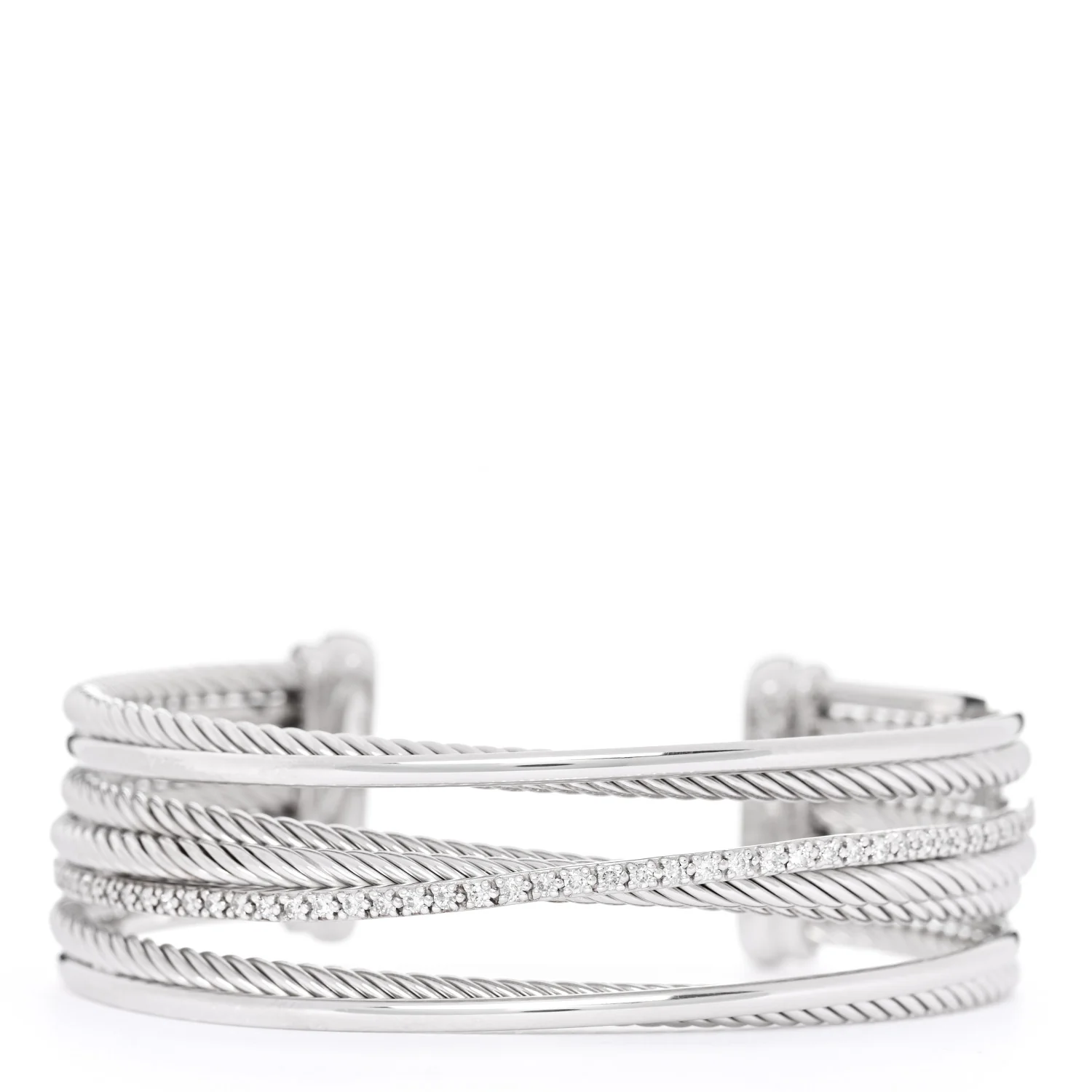 Sterling Silver Diamond Crossover Four Row Cuff Bracelet