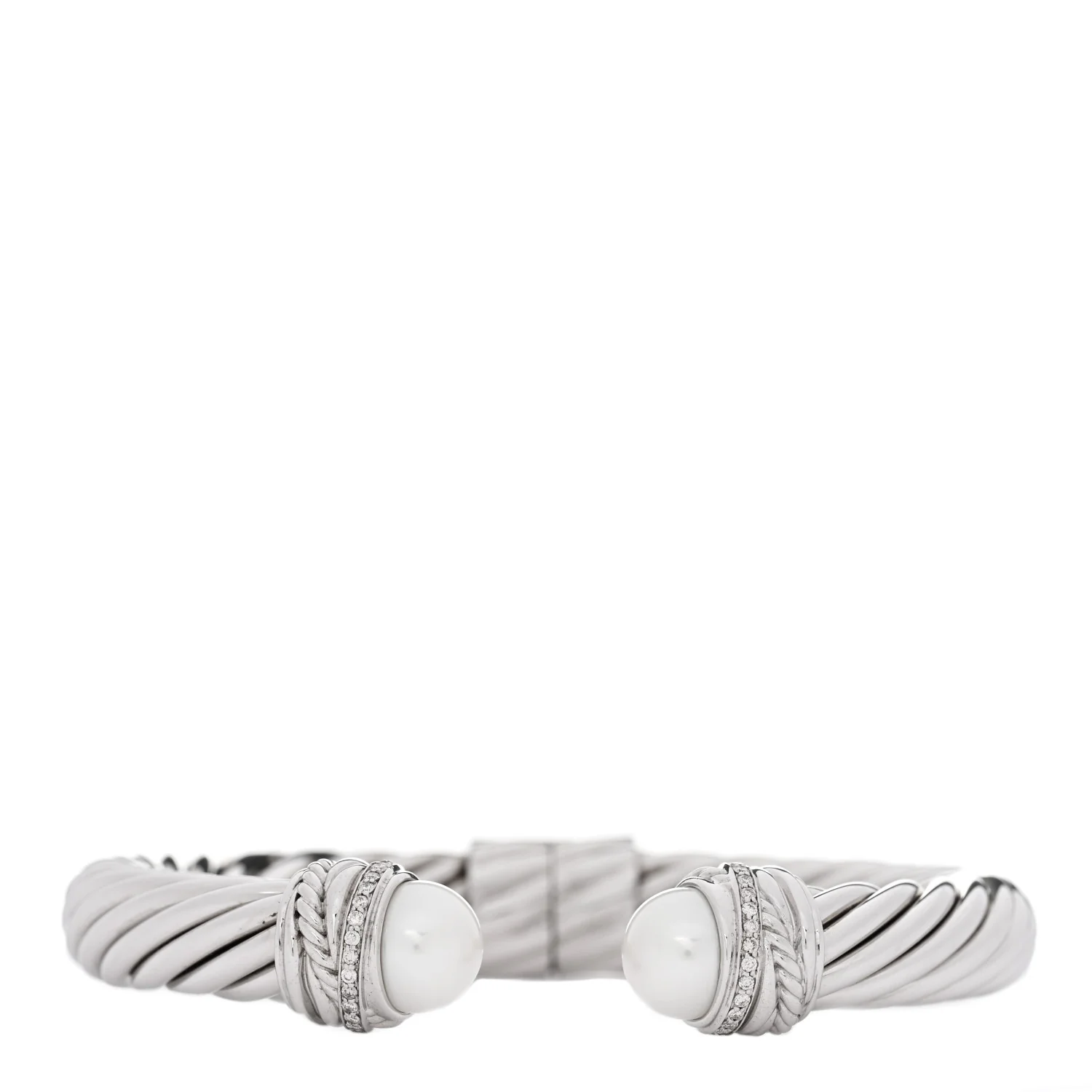 Sterling Silver Diamond Cultured Pearl 10mm Crossover Hinge Bracelet