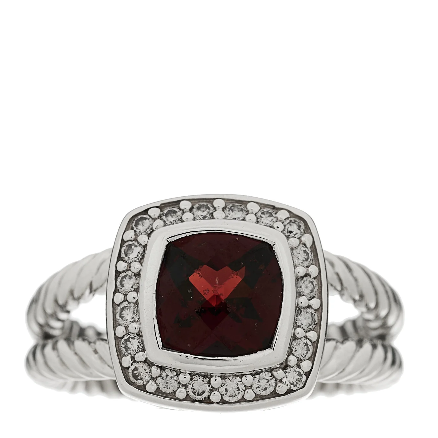Sterling Silver Diamond Garnet 7mm Petite Albion Ring 50 5.5
